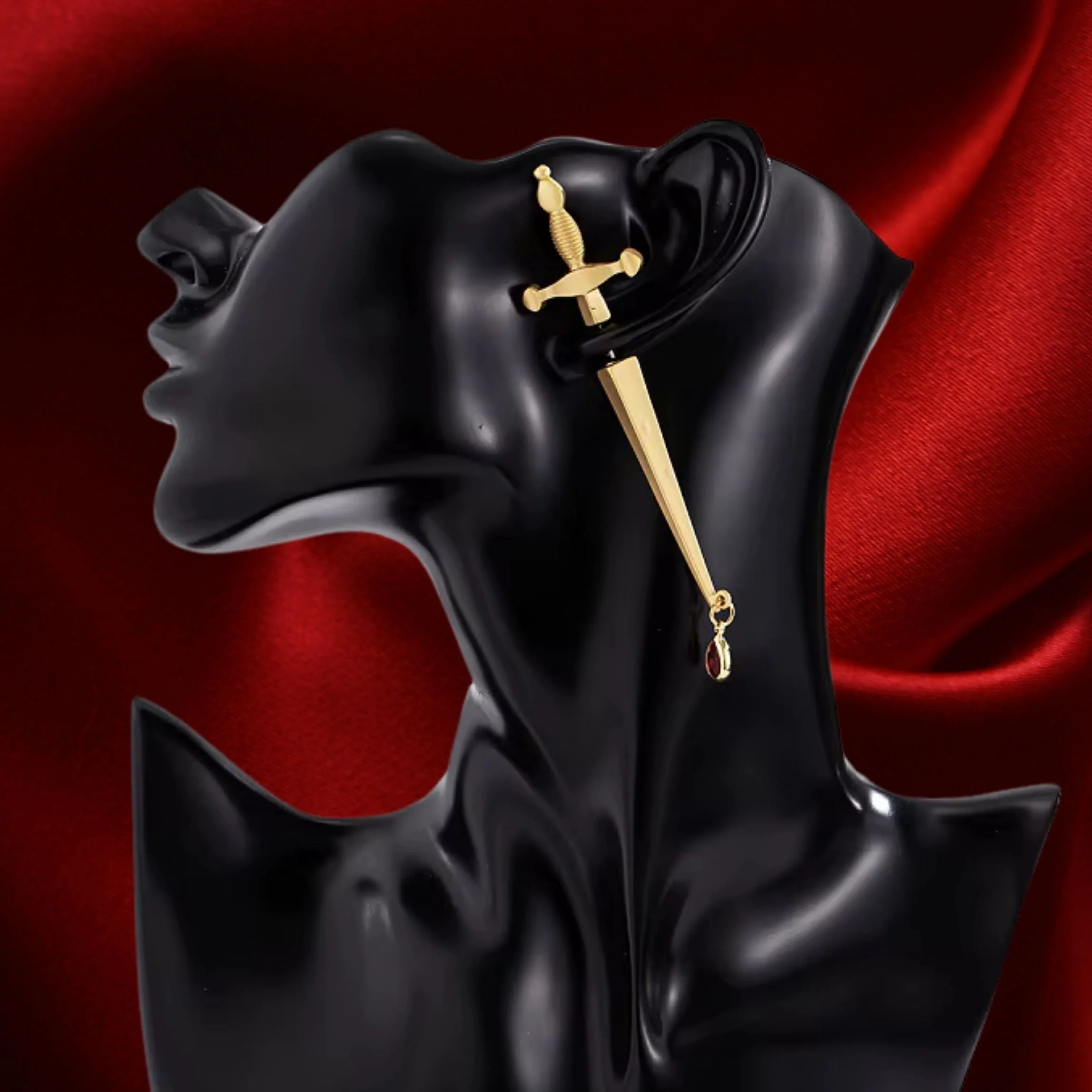 Sword Maiden Single Stabby Earring in Gold or Silver | 3.5" Long Dagger Earrings for Feminists, Goths - Image 6
