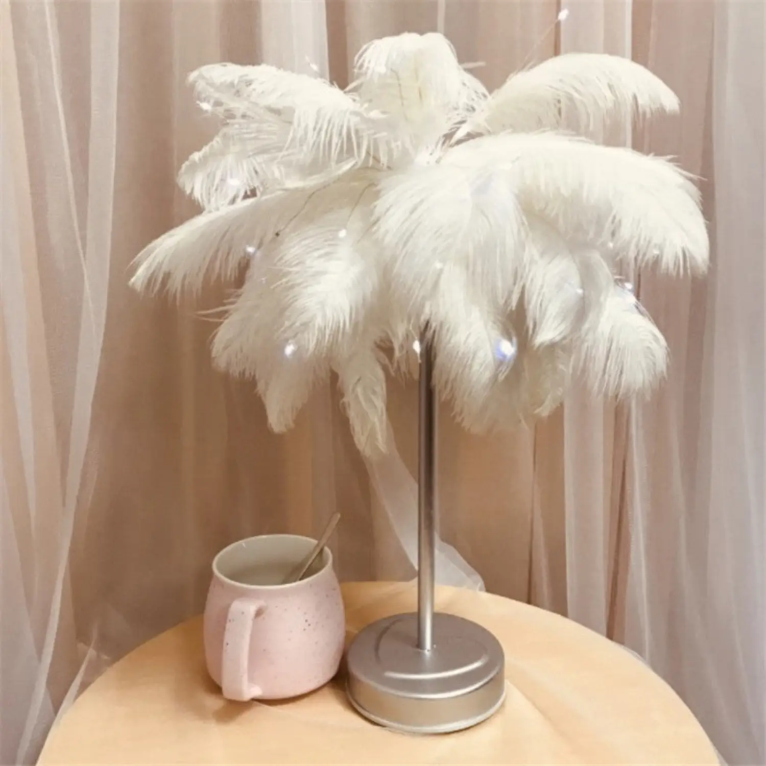 Table Feather Lamp Table with USB, Battery Powered and Remote Control - Image 8