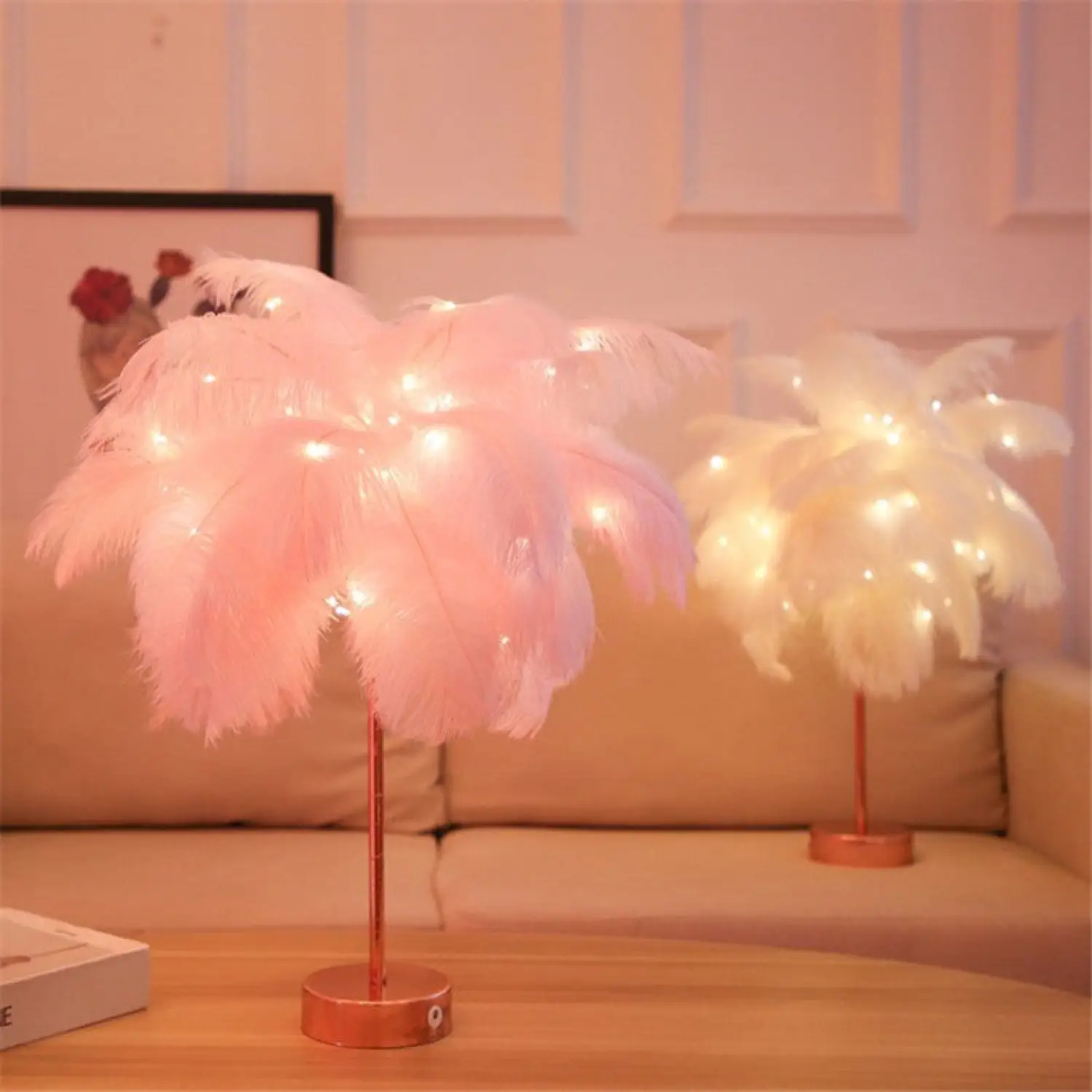 Table Feather Lamp Table with USB, Battery Powered and Remote Control - Image 9
