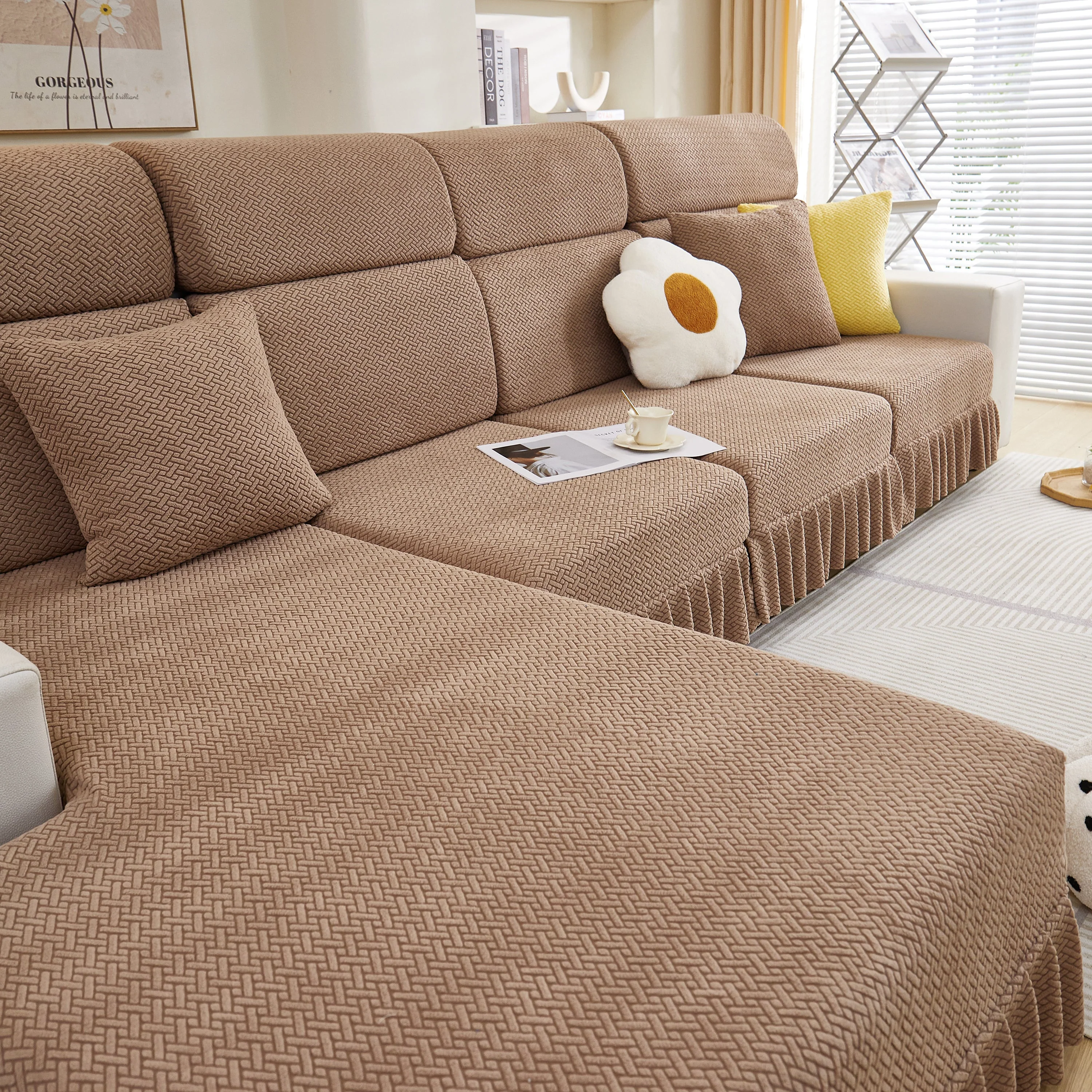 Tailored Sofa Cushion Covers Stretch Couch Seat Covers  with Skirt for Sectional Sofas - Image 100
