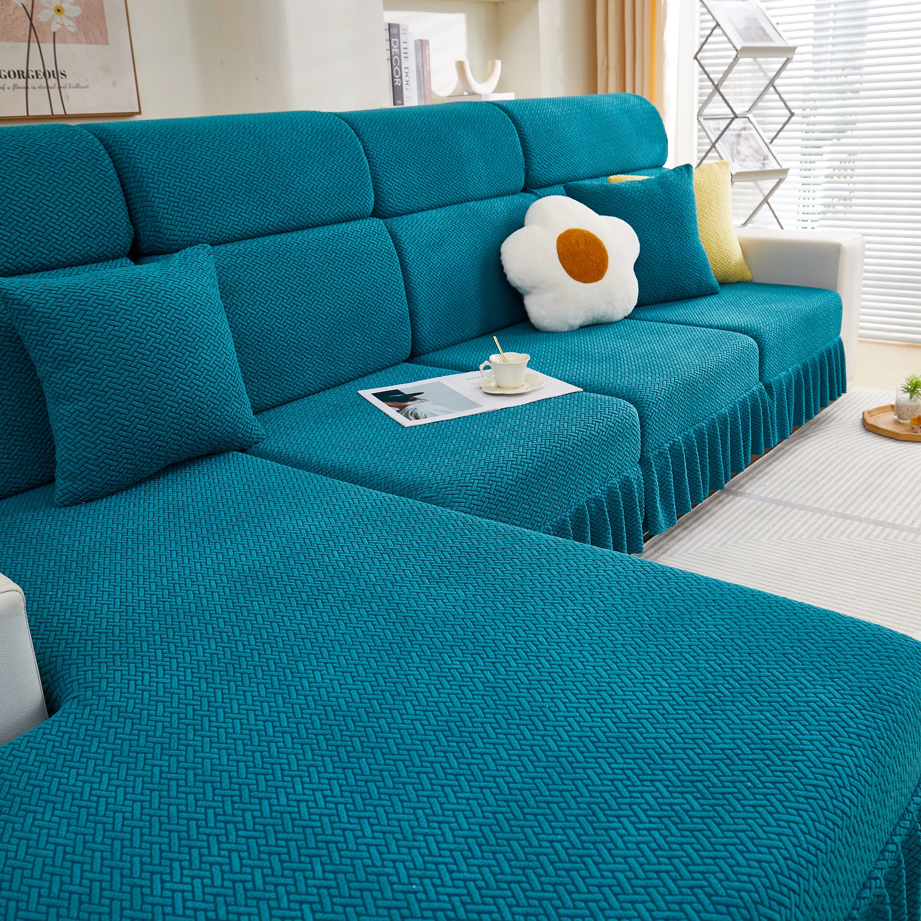 Tailored Sofa Cushion Covers Stretch Couch Seat Covers  with Skirt for Sectional Sofas - Image 11