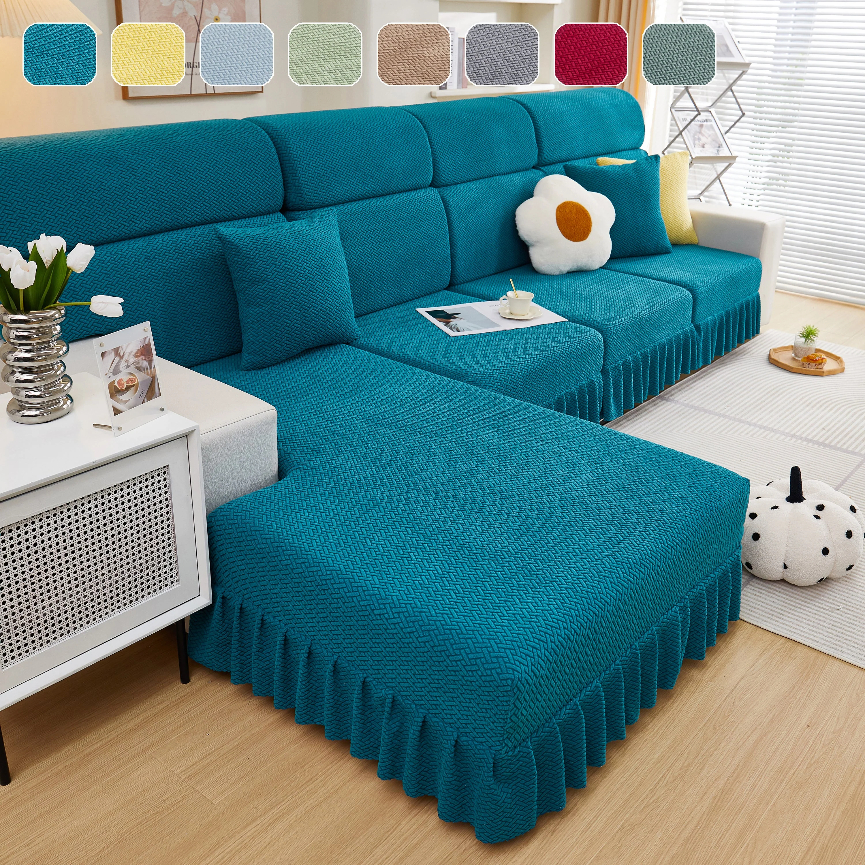 Tailored Sofa Cushion Covers Stretch Couch Seat Covers  with Skirt for Sectional Sofas - Image 13