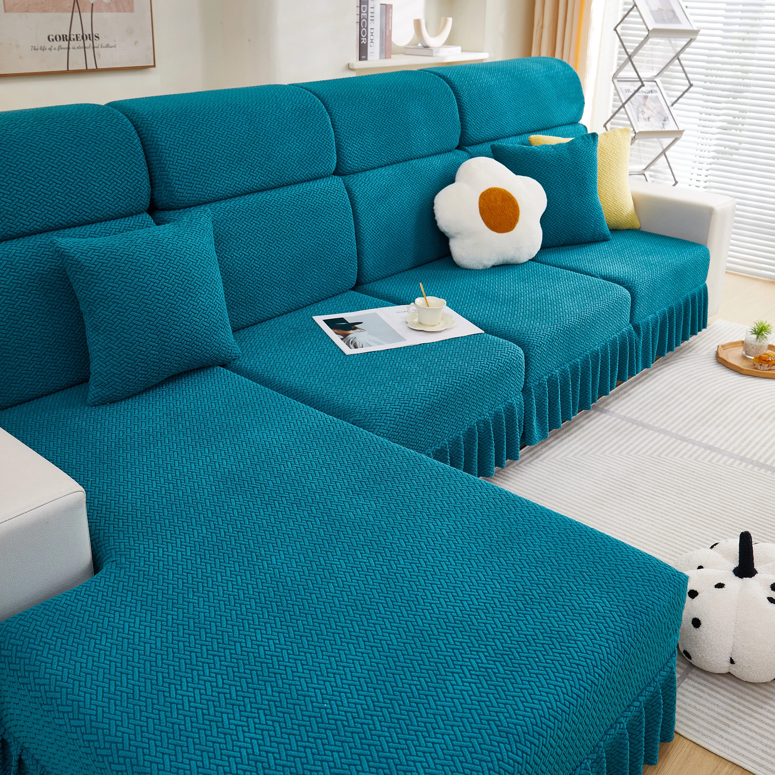 Tailored Sofa Cushion Covers Stretch Couch Seat Covers  with Skirt for Sectional Sofas - Image 19