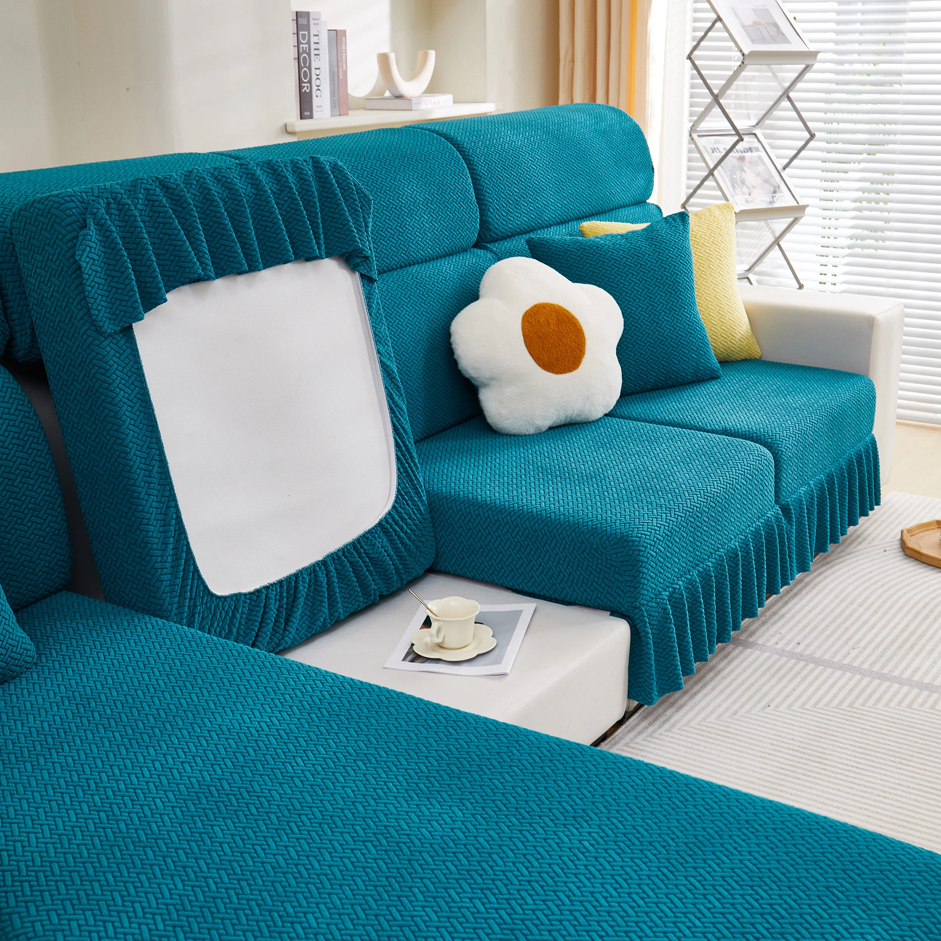 Tailored Sofa Cushion Covers Stretch Couch Seat Covers  with Skirt for Sectional Sofas - Image 2