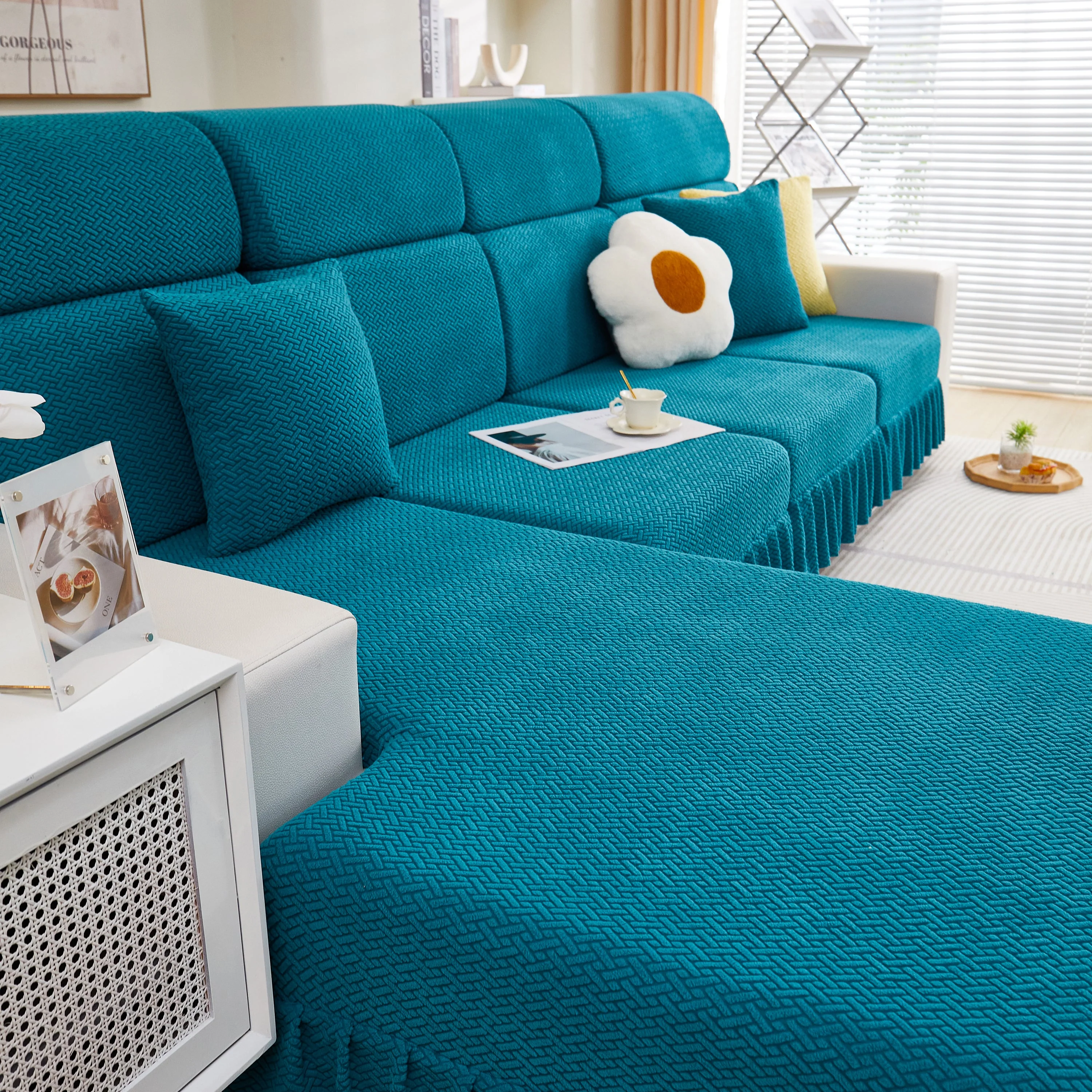 Tailored Sofa Cushion Covers Stretch Couch Seat Covers  with Skirt for Sectional Sofas - Image 20