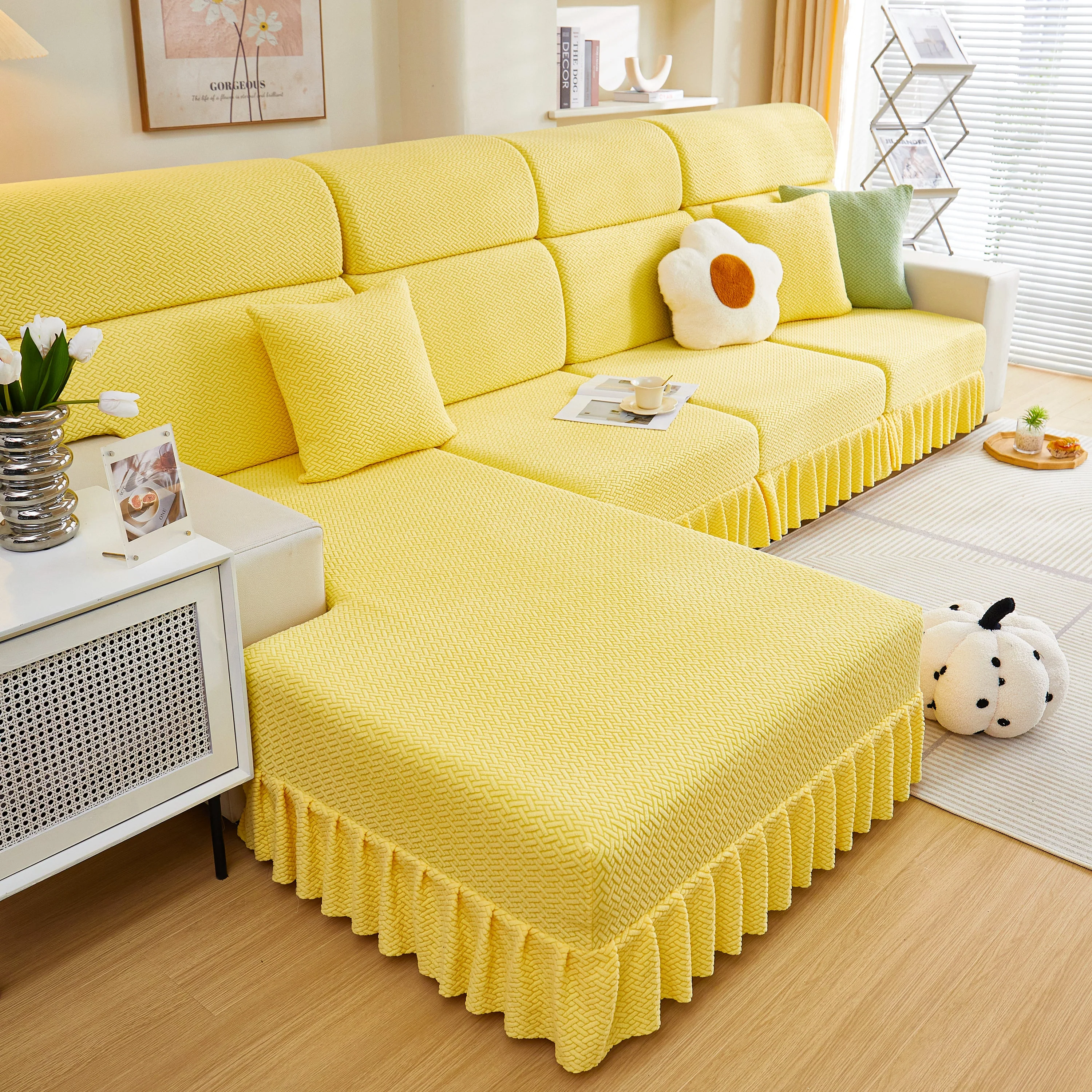 Tailored Sofa Cushion Covers Stretch Couch Seat Covers  with Skirt for Sectional Sofas - Image 29