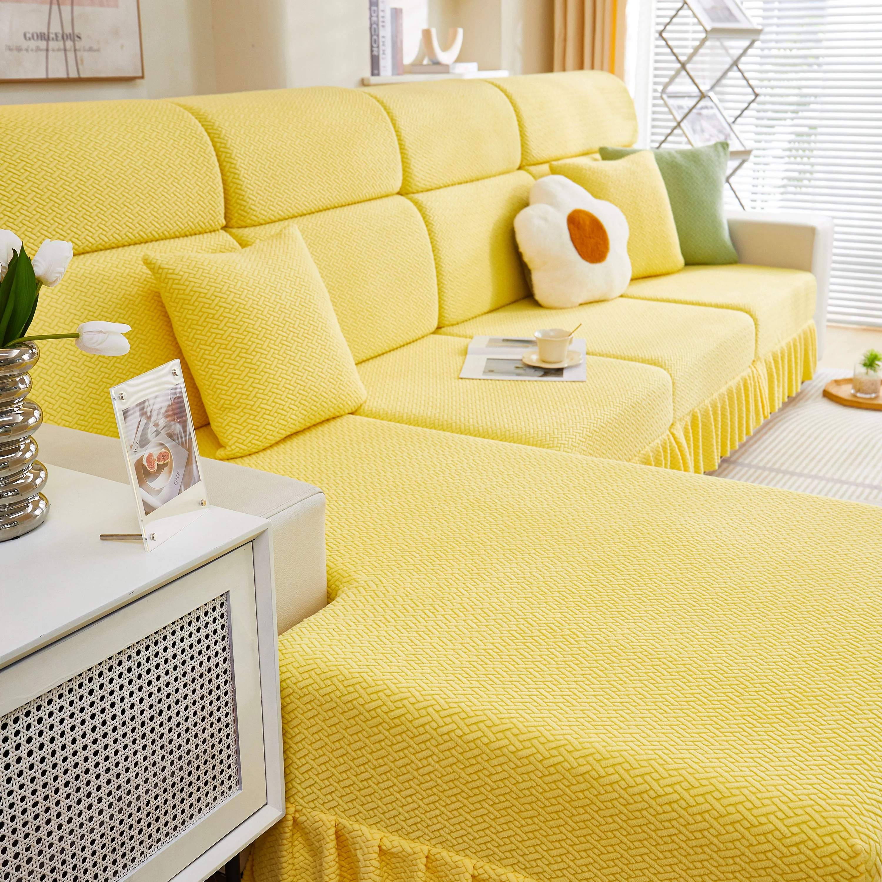 Tailored Sofa Cushion Covers Stretch Couch Seat Covers  with Skirt for Sectional Sofas - Image 31