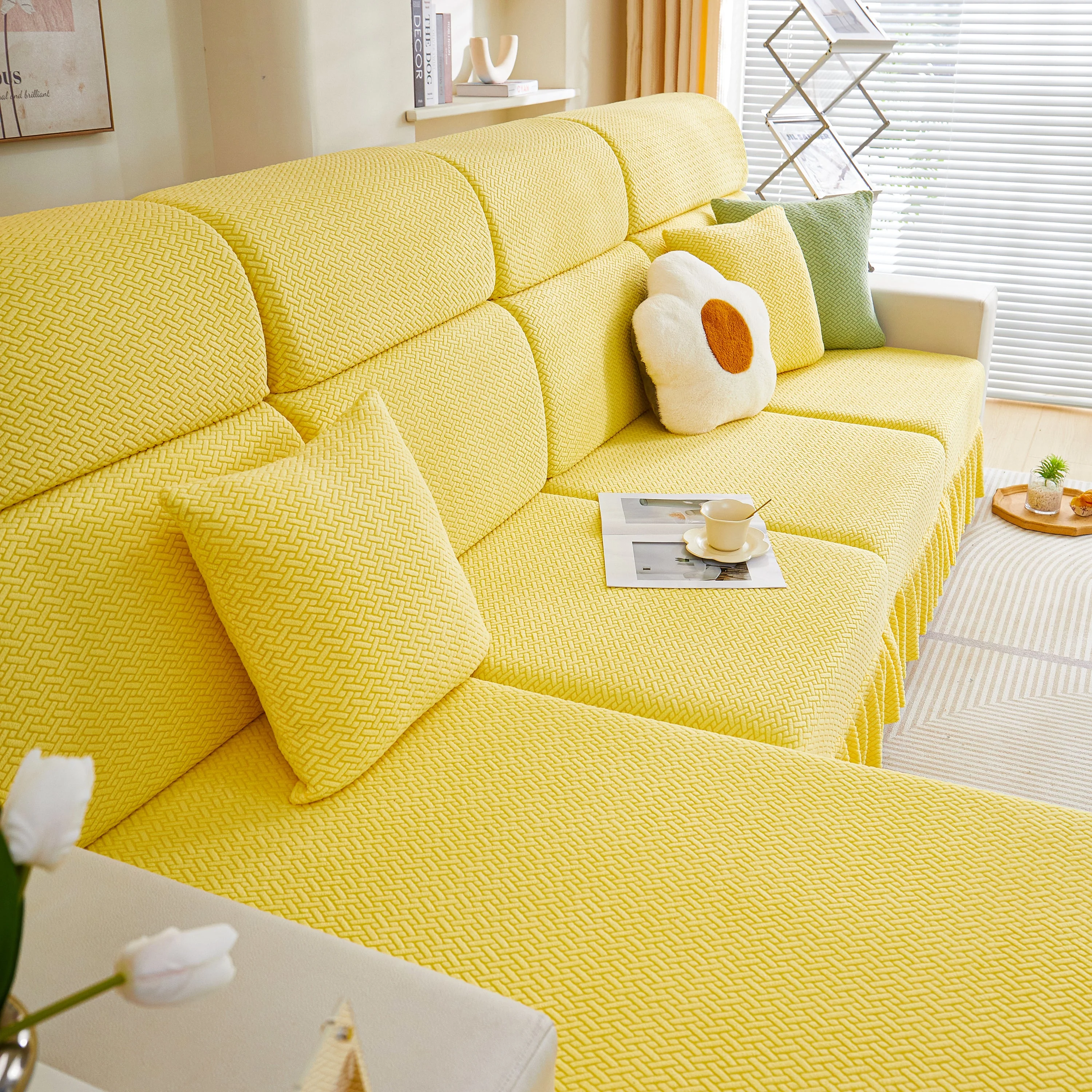 Tailored Sofa Cushion Covers Stretch Couch Seat Covers  with Skirt for Sectional Sofas - Image 33