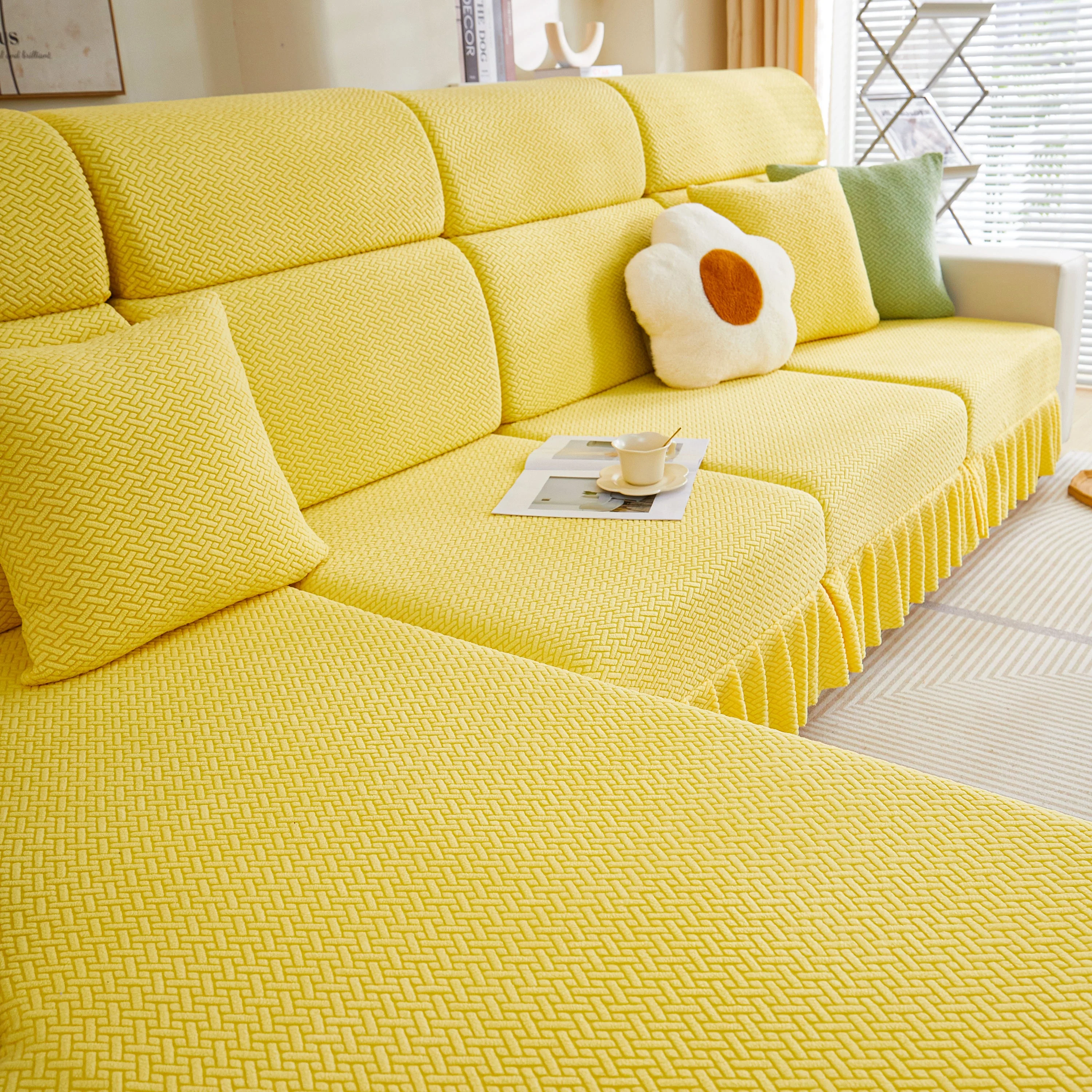 Tailored Sofa Cushion Covers Stretch Couch Seat Covers  with Skirt for Sectional Sofas - Image 35
