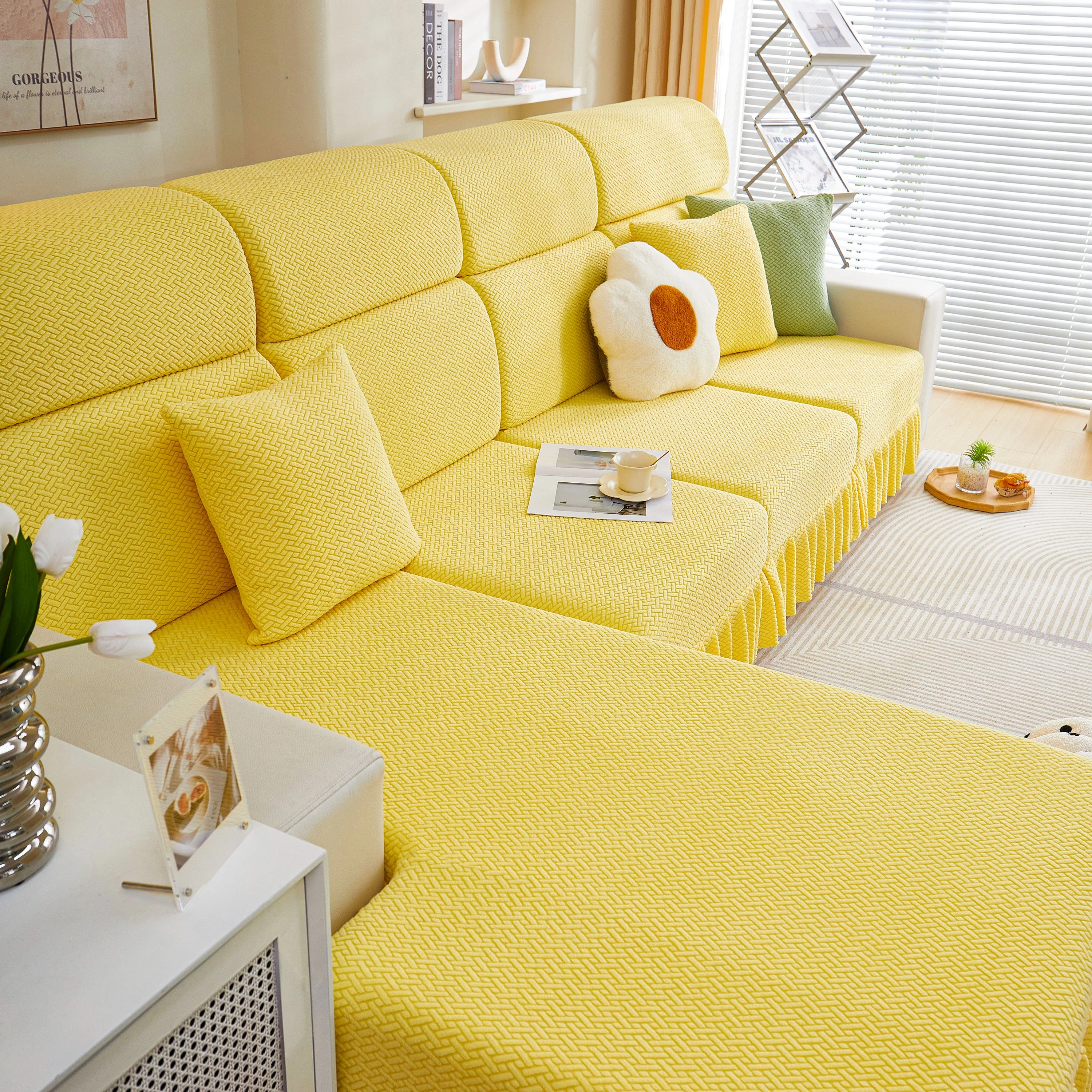 Tailored Sofa Cushion Covers Stretch Couch Seat Covers  with Skirt for Sectional Sofas - Image 36