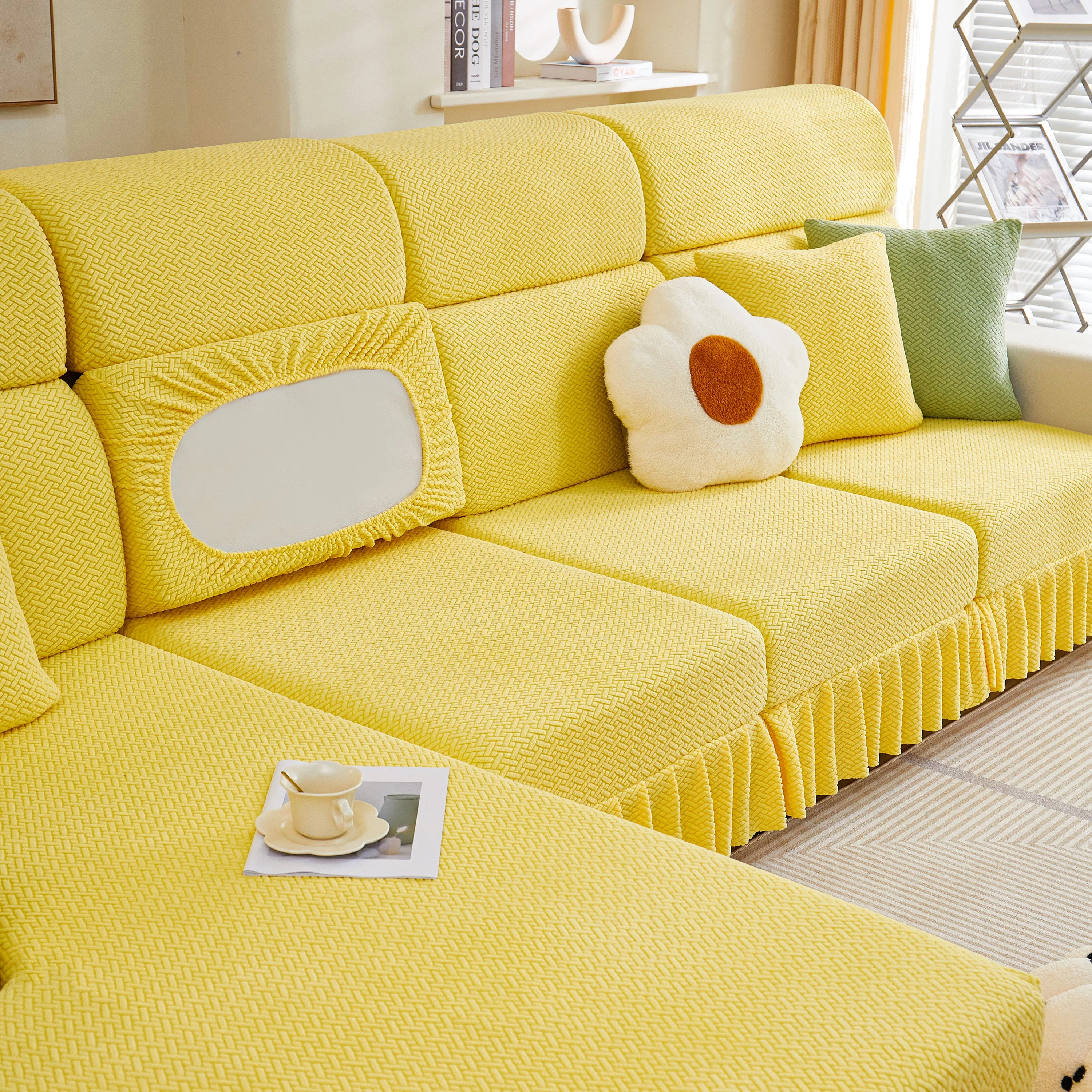 Tailored Sofa Cushion Covers Stretch Couch Seat Covers  with Skirt for Sectional Sofas - Image 38