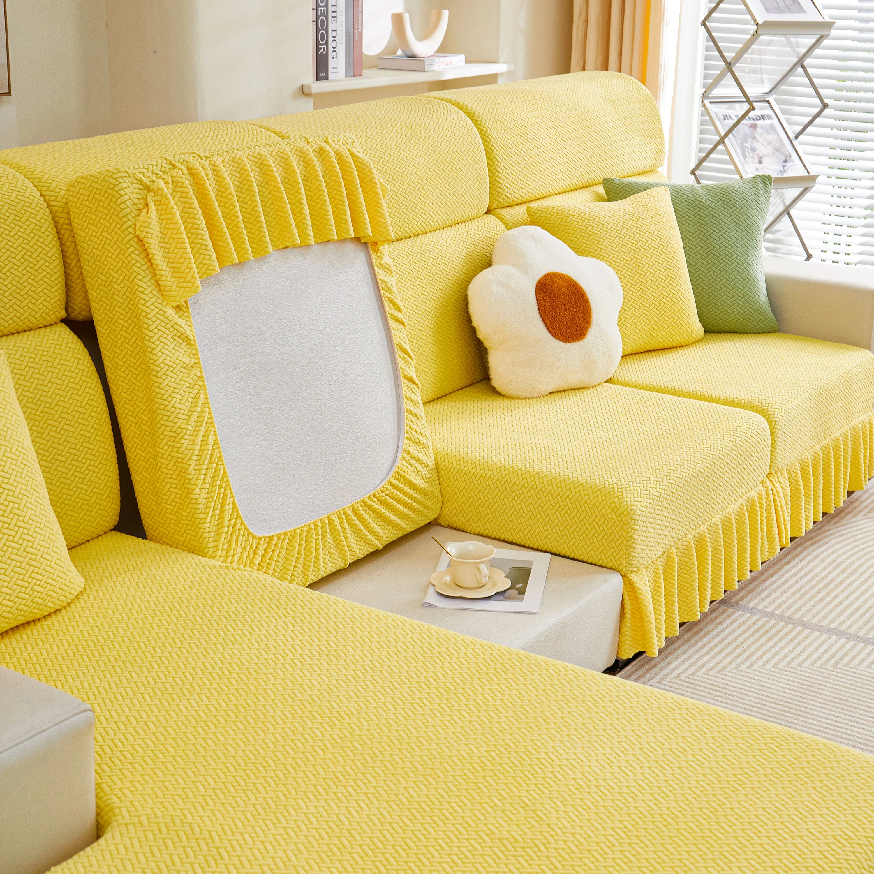 Tailored Sofa Cushion Covers Stretch Couch Seat Covers  with Skirt for Sectional Sofas - Image 39