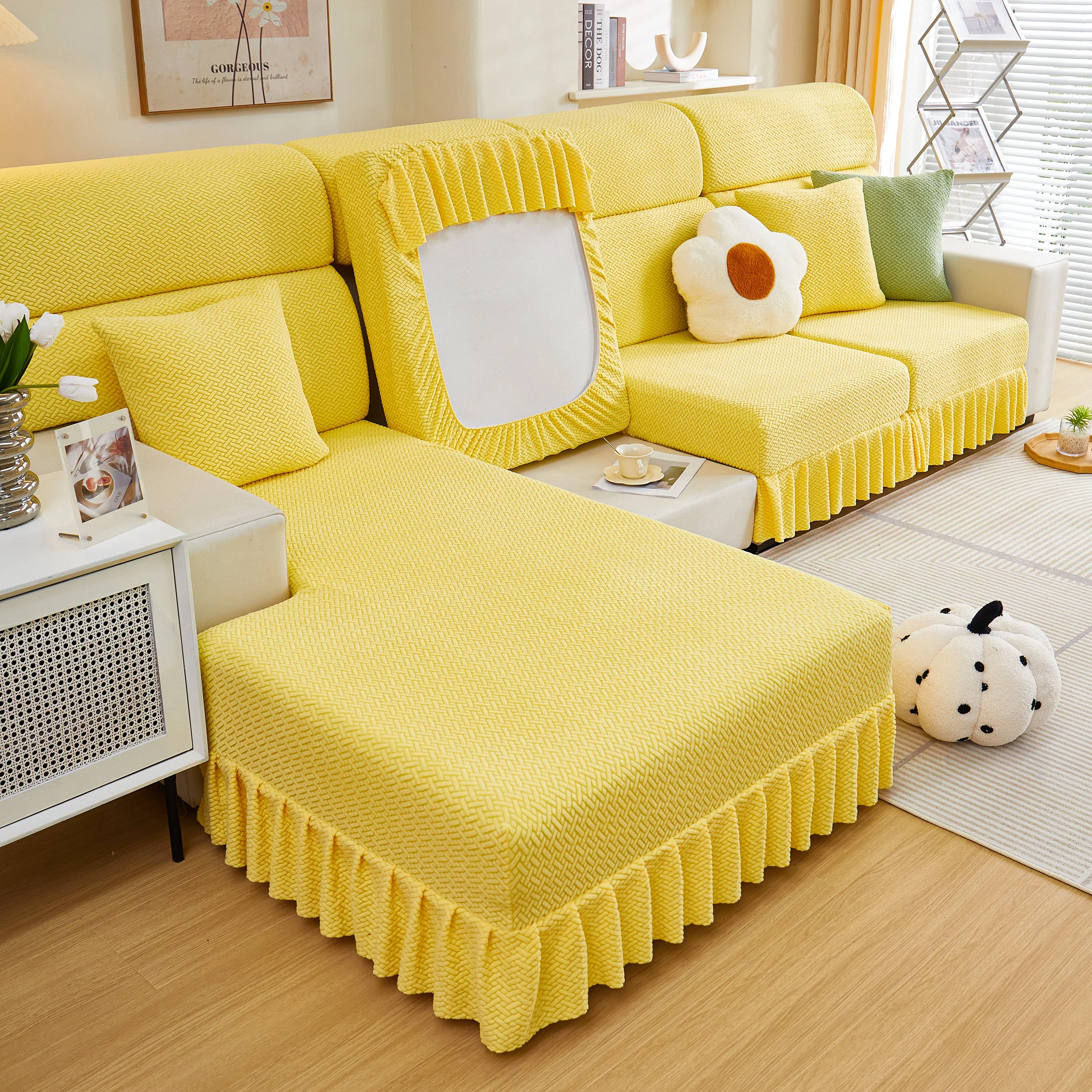 Tailored Sofa Cushion Covers Stretch Couch Seat Covers  with Skirt for Sectional Sofas - Image 40