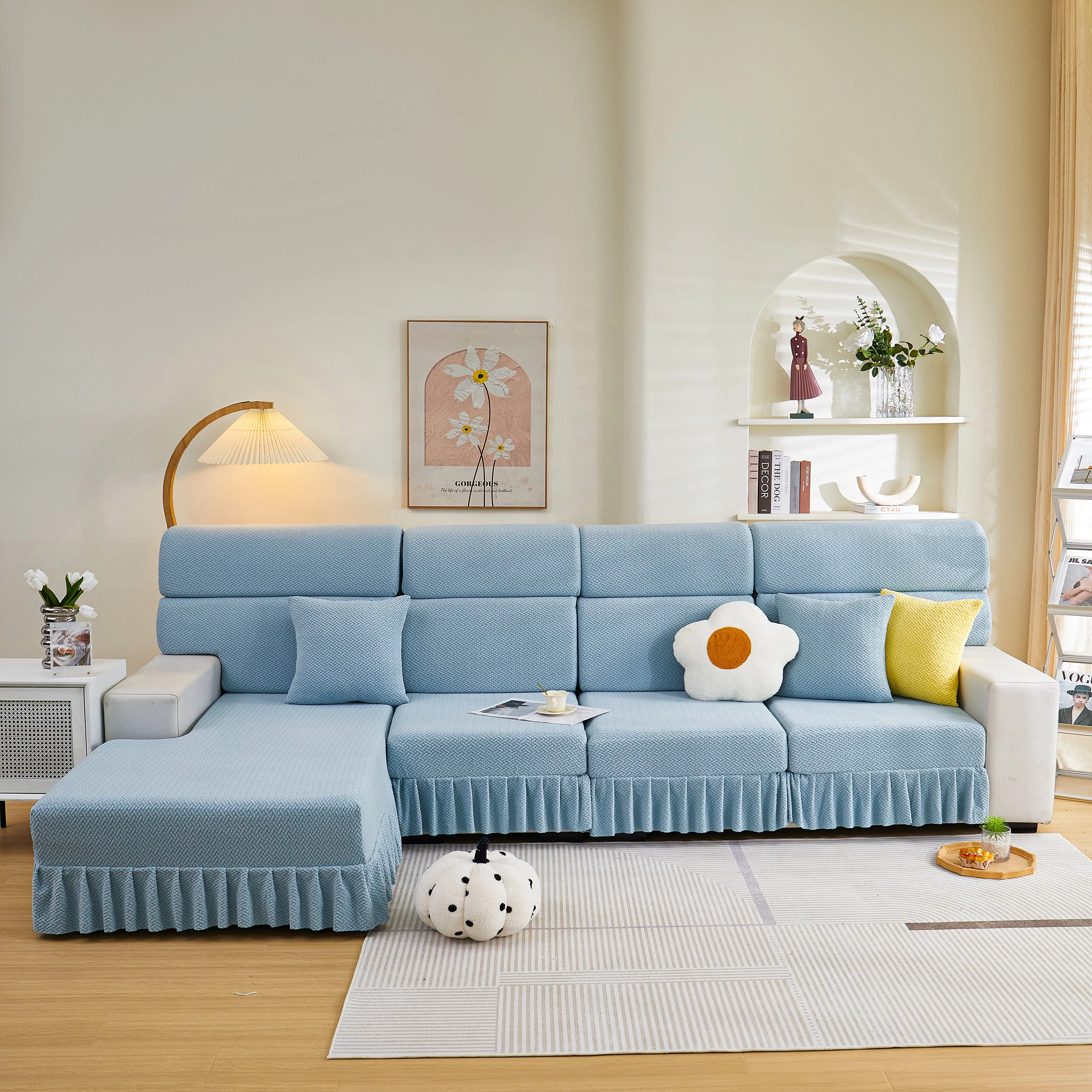 Tailored Sofa Cushion Covers Stretch Couch Seat Covers  with Skirt for Sectional Sofas - Image 46