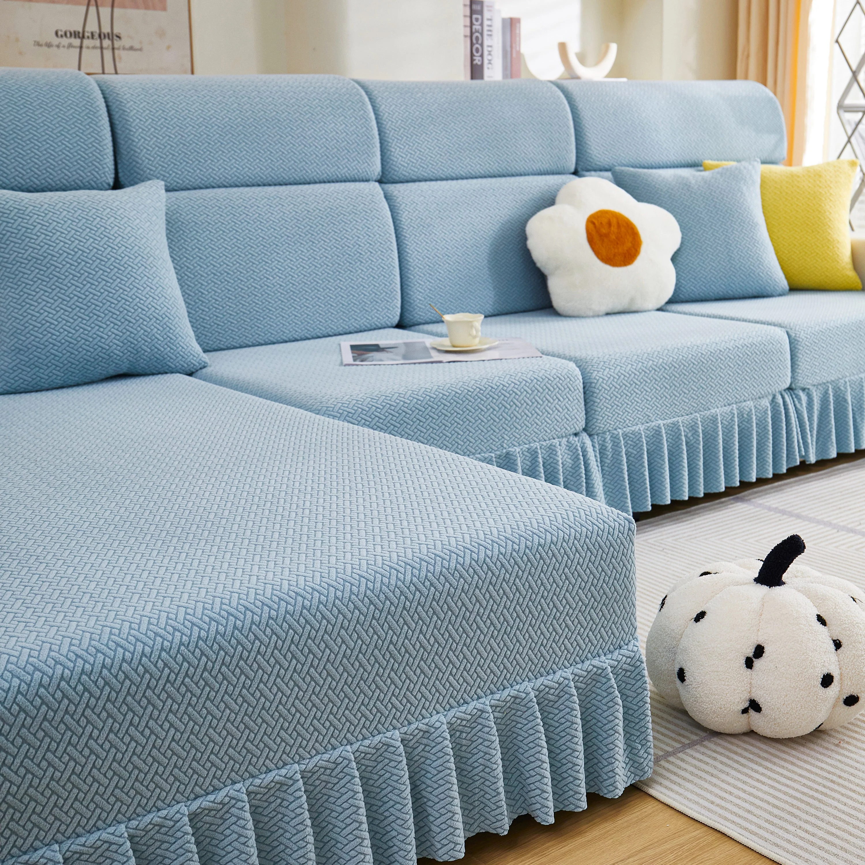 Tailored Sofa Cushion Covers Stretch Couch Seat Covers  with Skirt for Sectional Sofas - Image 47