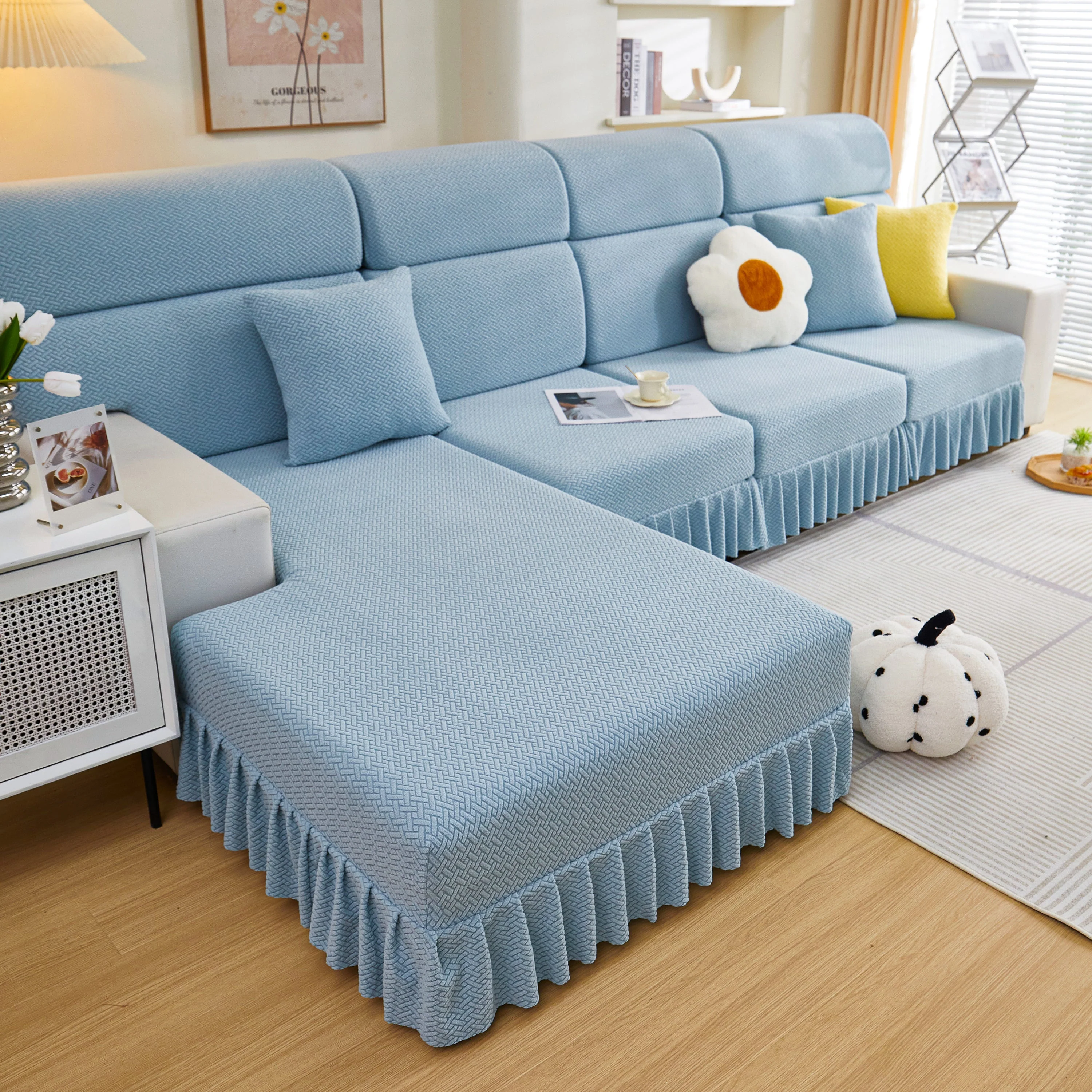 Tailored Sofa Cushion Covers Stretch Couch Seat Covers  with Skirt for Sectional Sofas - Image 49