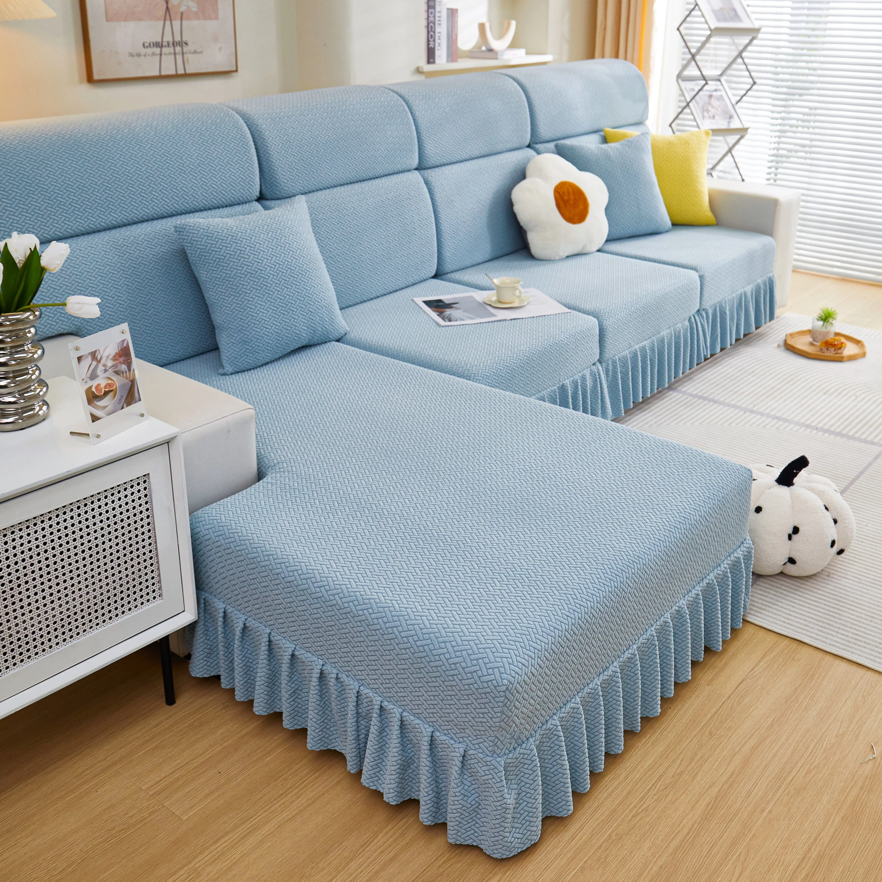 Tailored Sofa Cushion Covers Stretch Couch Seat Covers  with Skirt for Sectional Sofas - Image 50