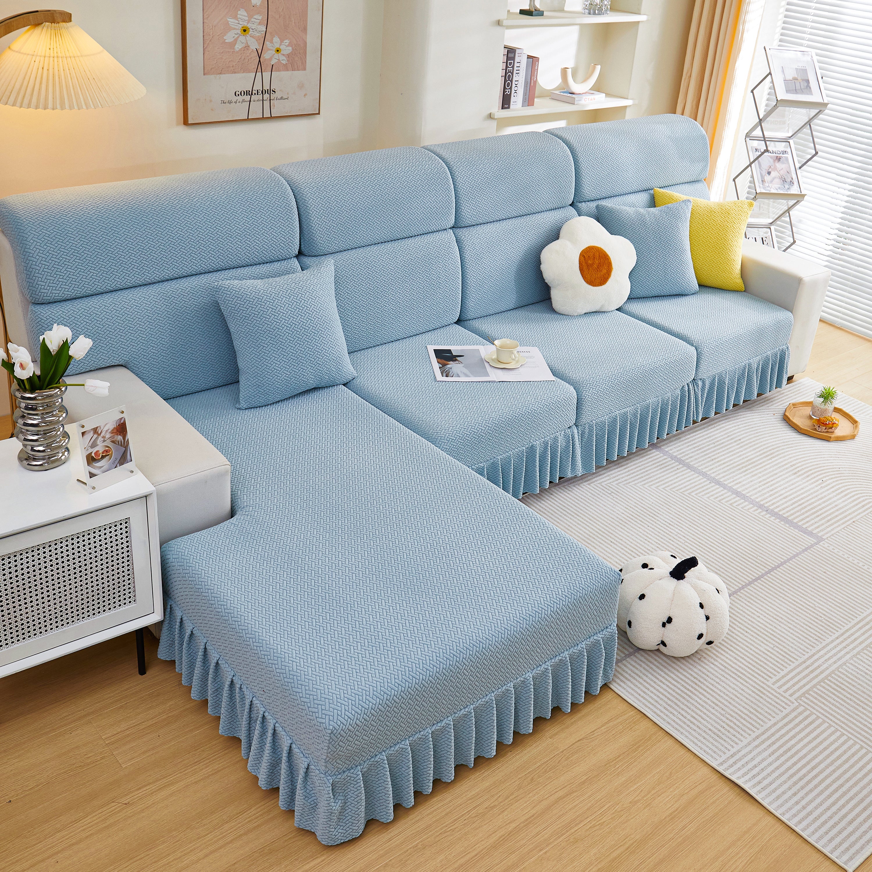 Tailored Sofa Cushion Covers Stretch Couch Seat Covers  with Skirt for Sectional Sofas - Image 51