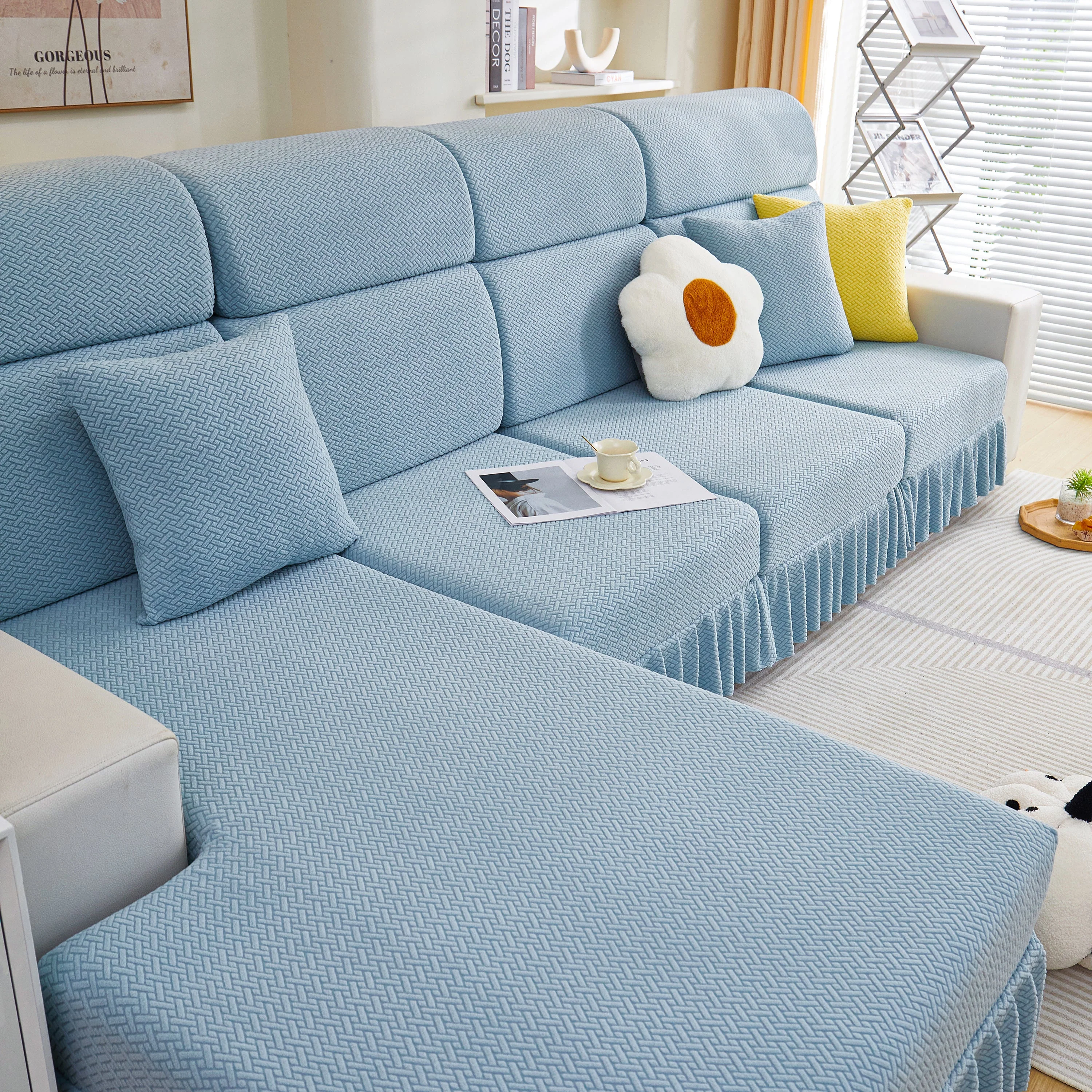 Tailored Sofa Cushion Covers Stretch Couch Seat Covers  with Skirt for Sectional Sofas - Image 52