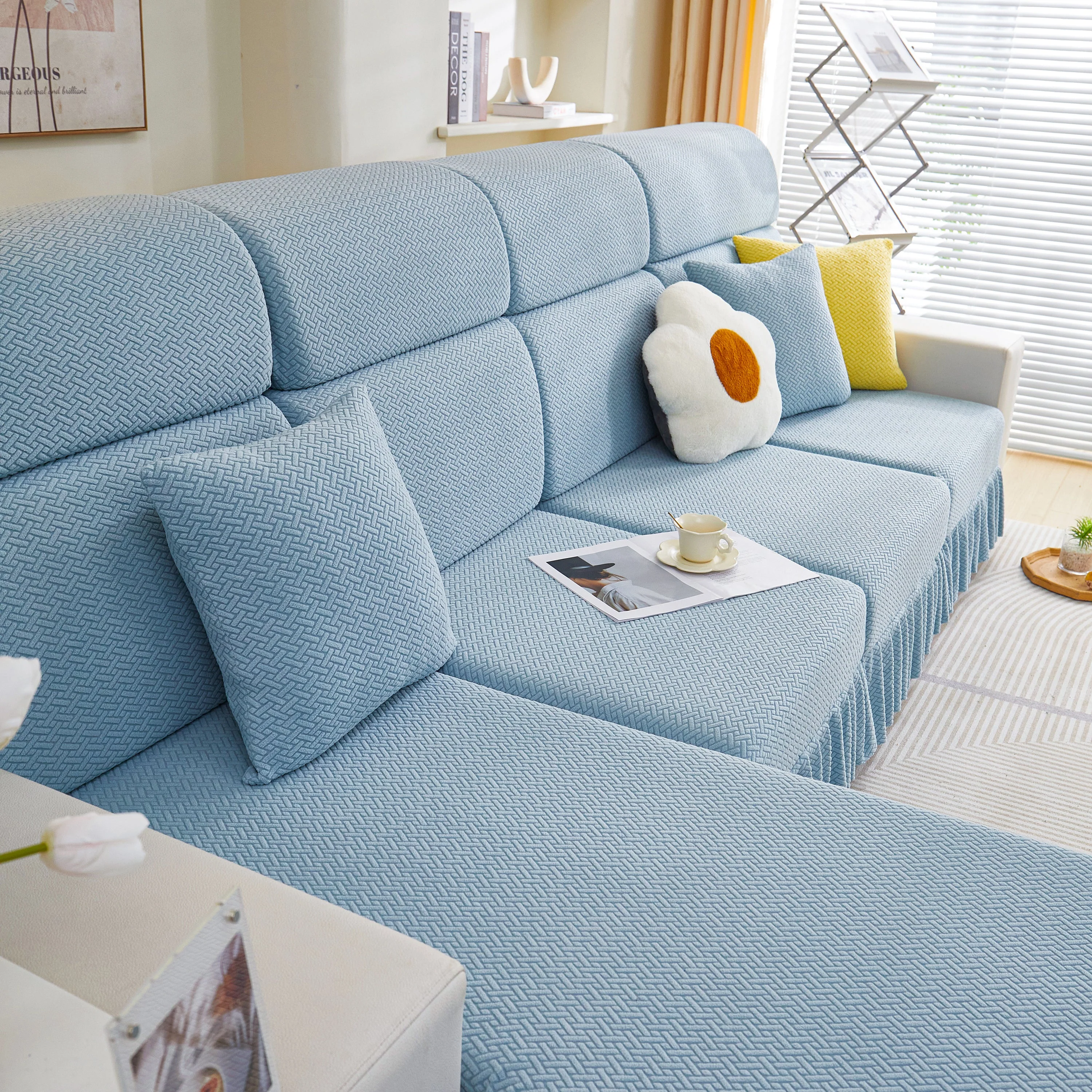 Tailored Sofa Cushion Covers Stretch Couch Seat Covers  with Skirt for Sectional Sofas - Image 53