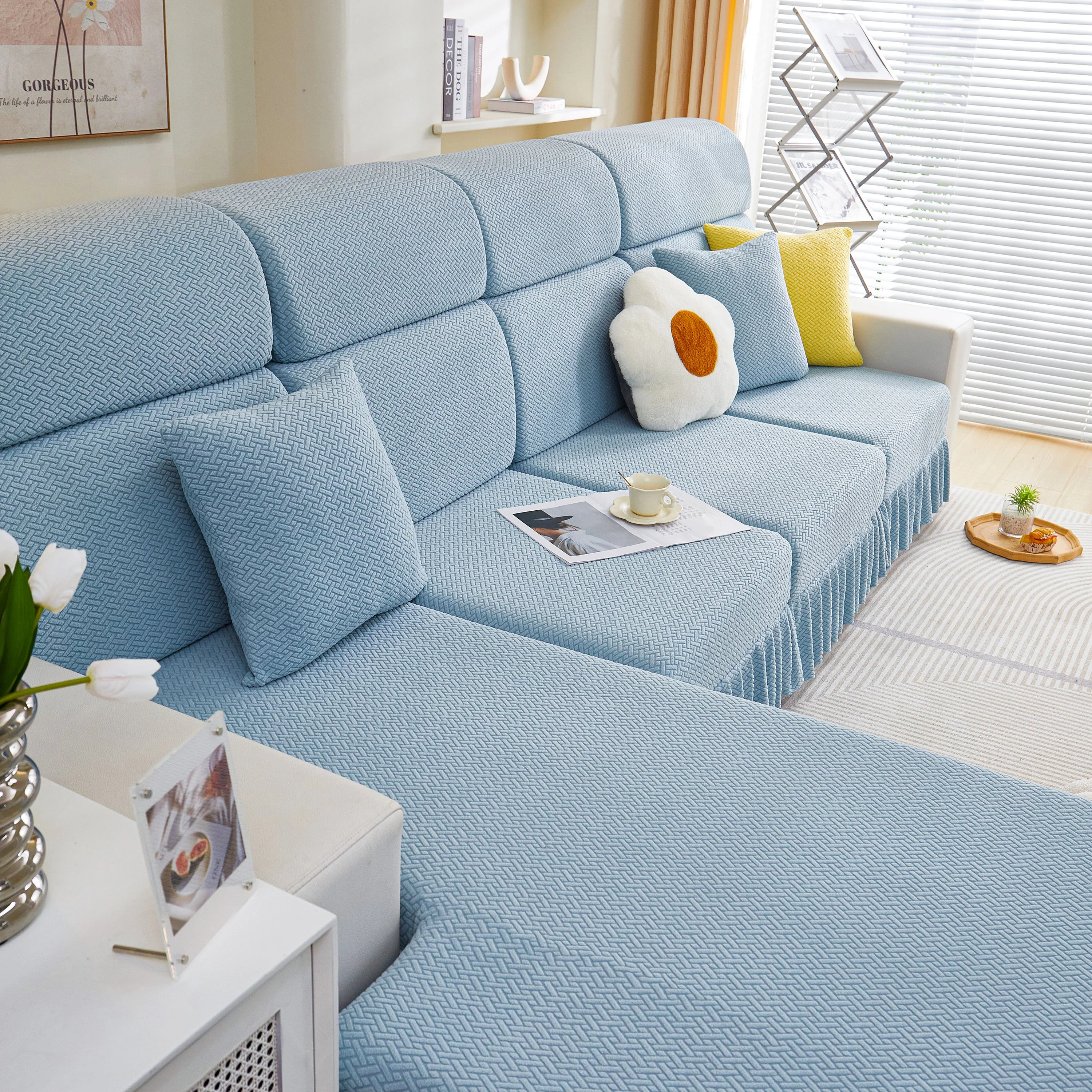 Tailored Sofa Cushion Covers Stretch Couch Seat Covers  with Skirt for Sectional Sofas - Image 54