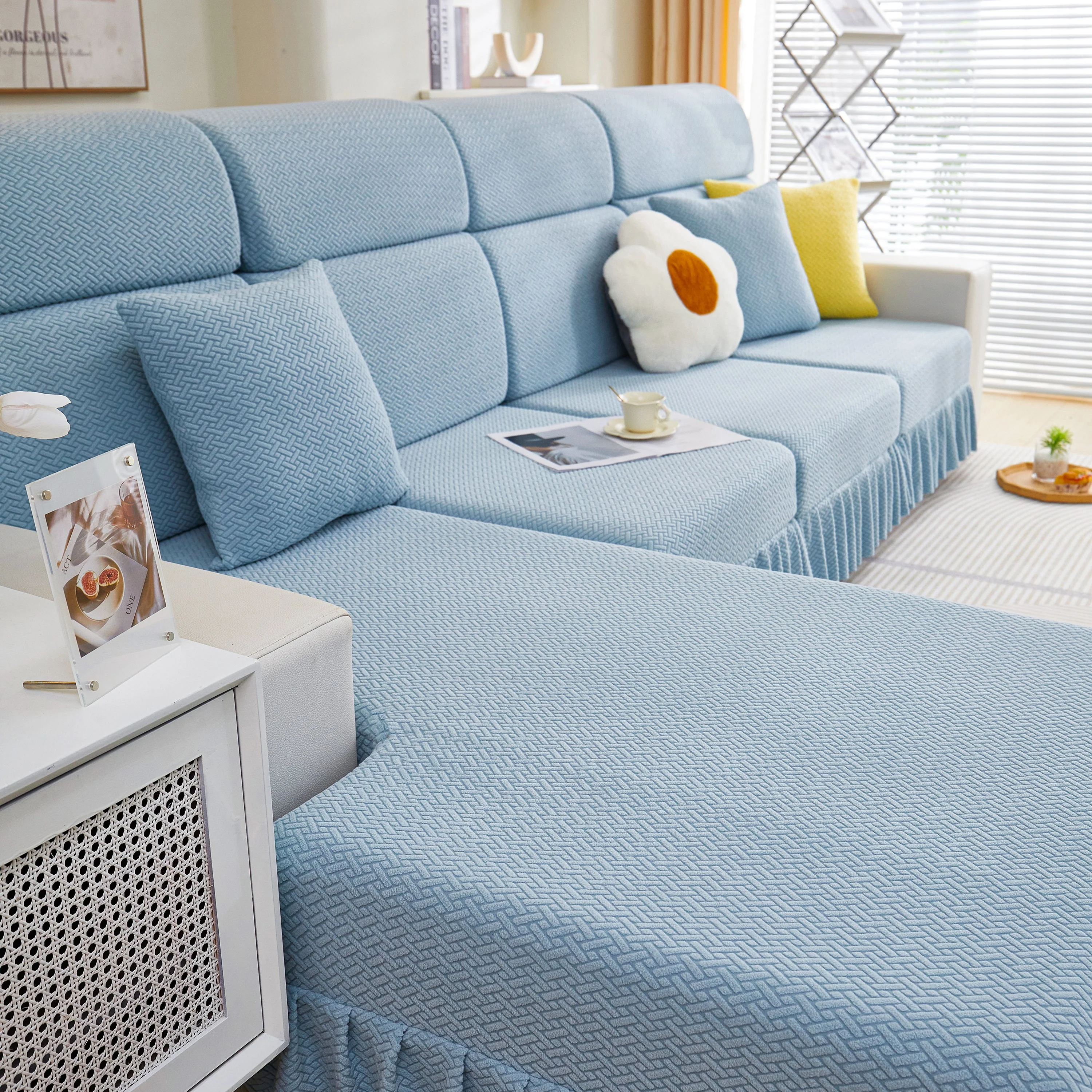 Tailored Sofa Cushion Covers Stretch Couch Seat Covers  with Skirt for Sectional Sofas - Image 55