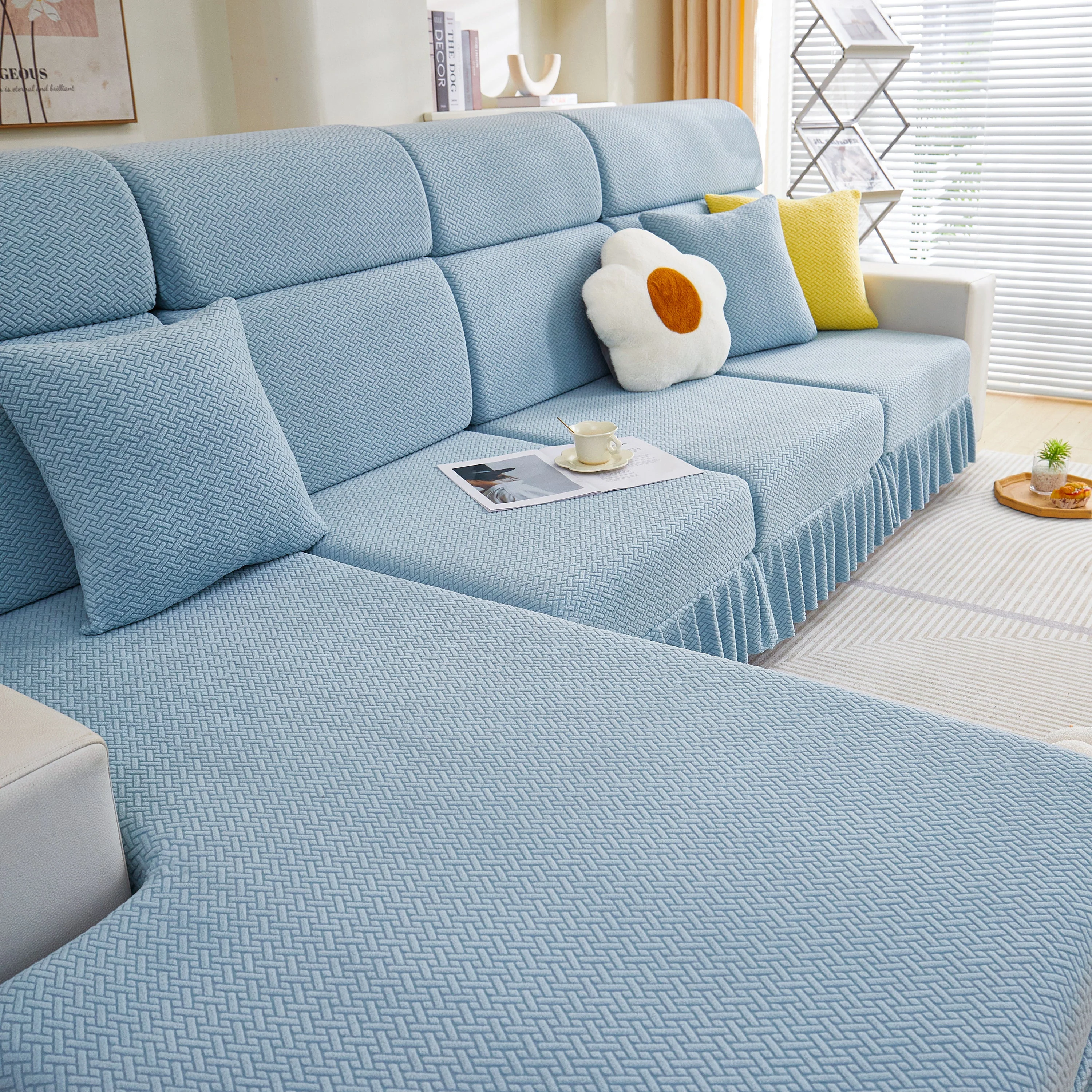 Tailored Sofa Cushion Covers Stretch Couch Seat Covers  with Skirt for Sectional Sofas - Image 56