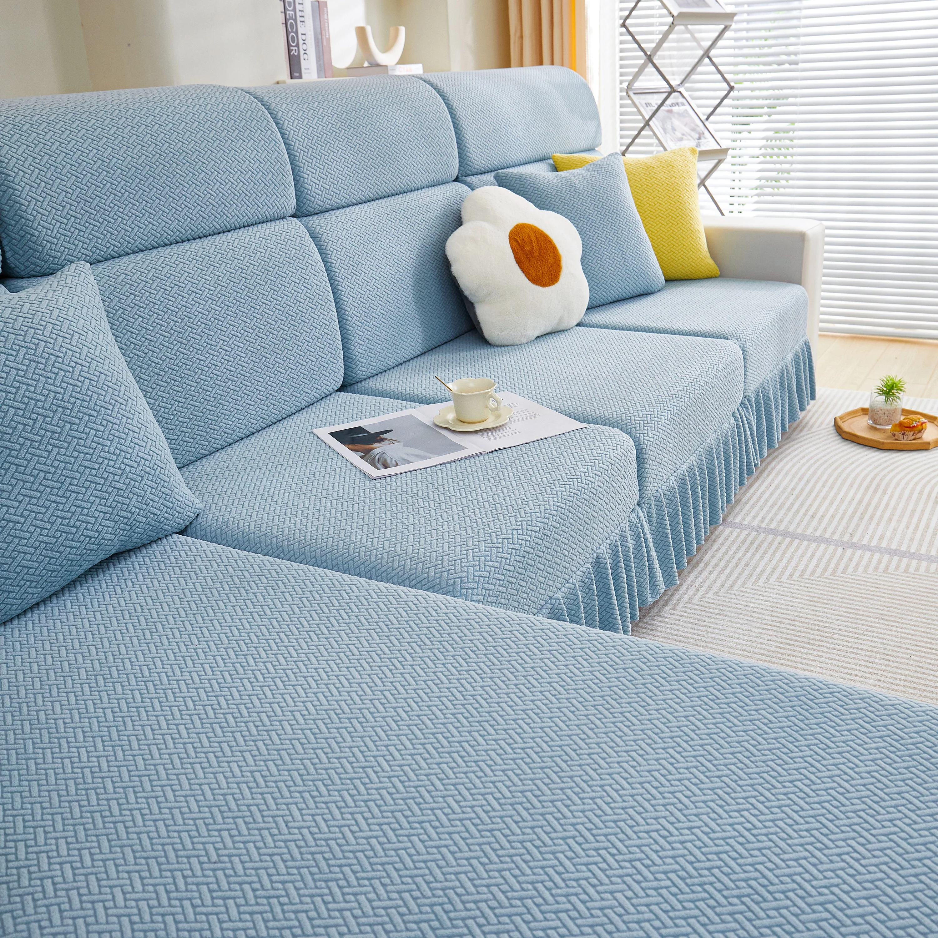 Tailored Sofa Cushion Covers Stretch Couch Seat Covers  with Skirt for Sectional Sofas - Image 57