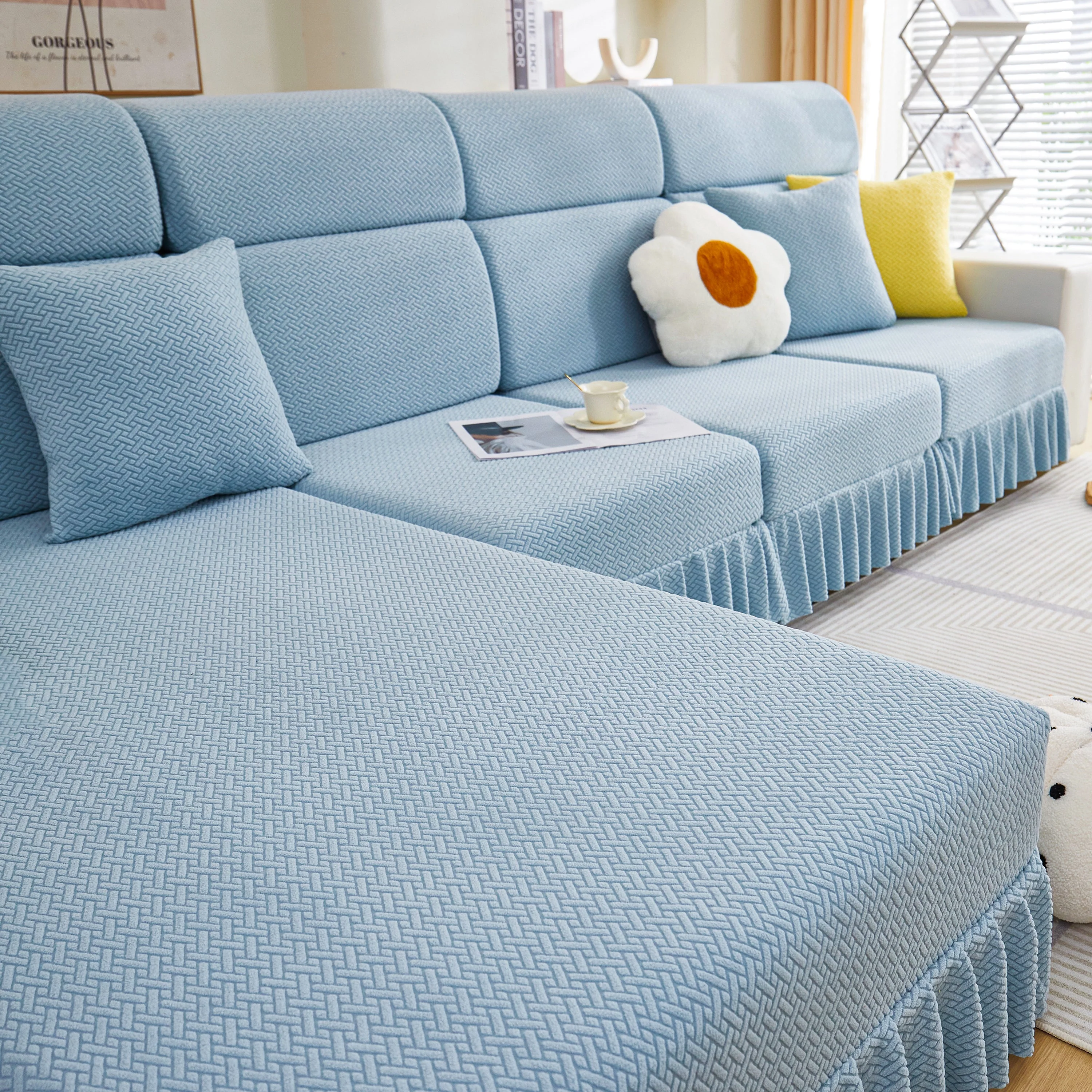 Tailored Sofa Cushion Covers Stretch Couch Seat Covers  with Skirt for Sectional Sofas - Image 58