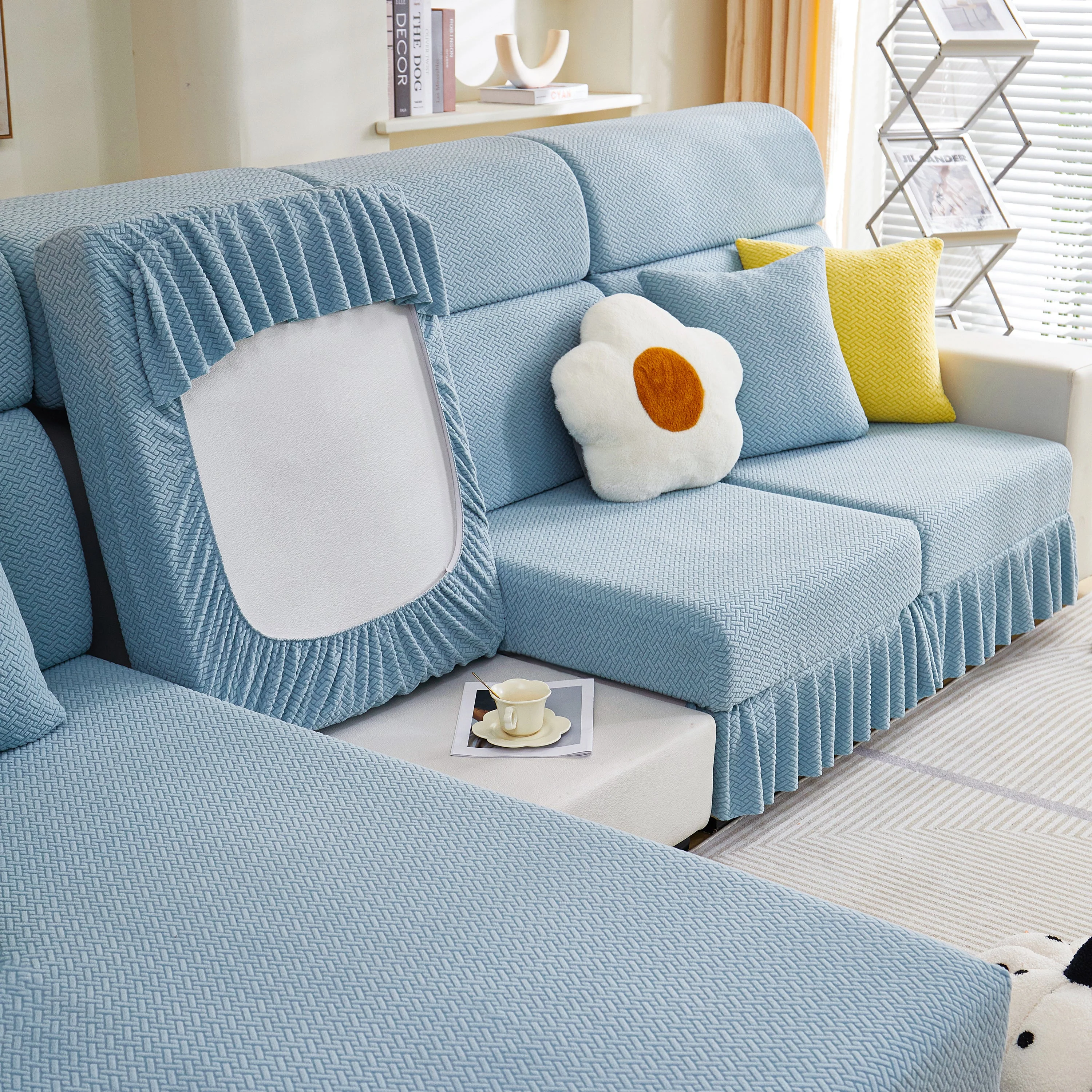 Tailored Sofa Cushion Covers Stretch Couch Seat Covers  with Skirt for Sectional Sofas - Image 61