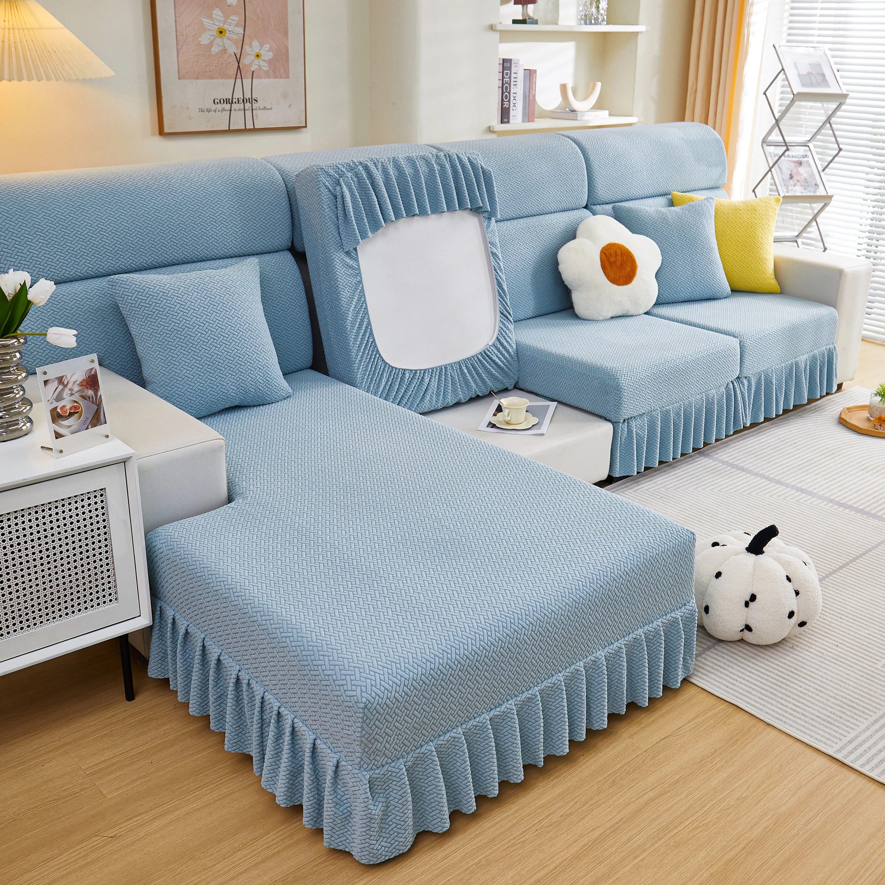 Tailored Sofa Cushion Covers Stretch Couch Seat Covers  with Skirt for Sectional Sofas - Image 62