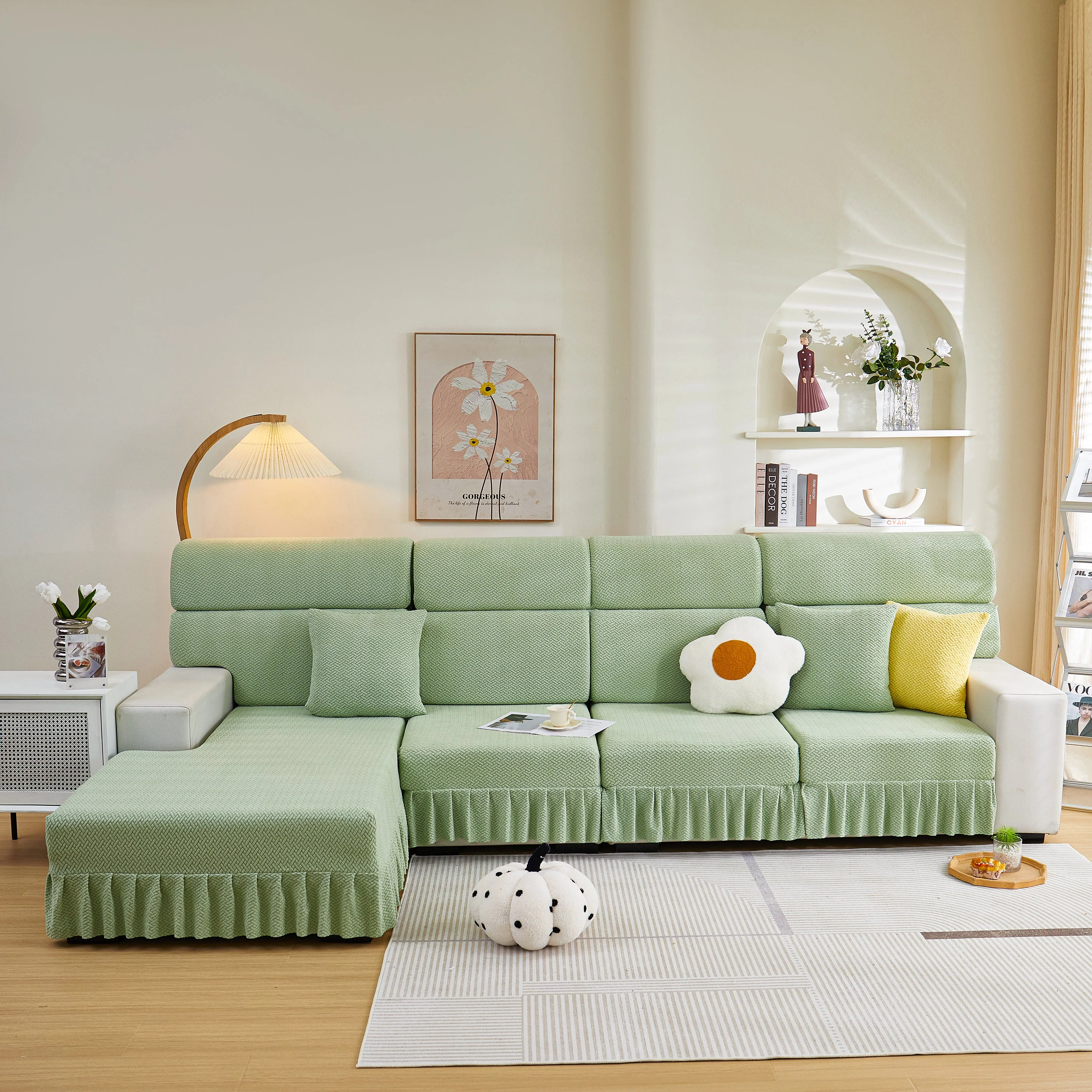 Tailored Sofa Cushion Covers Stretch Couch Seat Covers  with Skirt for Sectional Sofas - Image 68