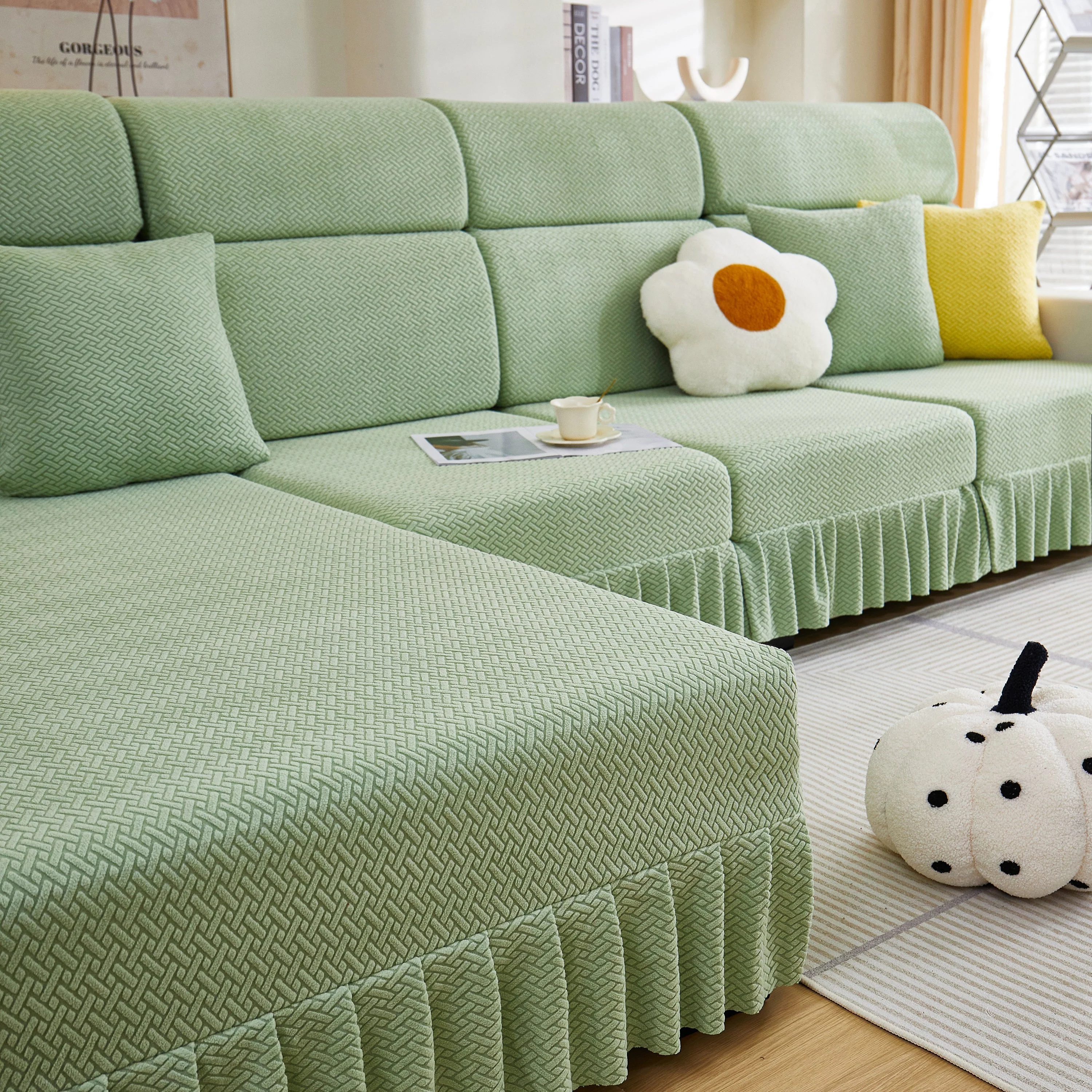 Tailored Sofa Cushion Covers Stretch Couch Seat Covers  with Skirt for Sectional Sofas - Image 69
