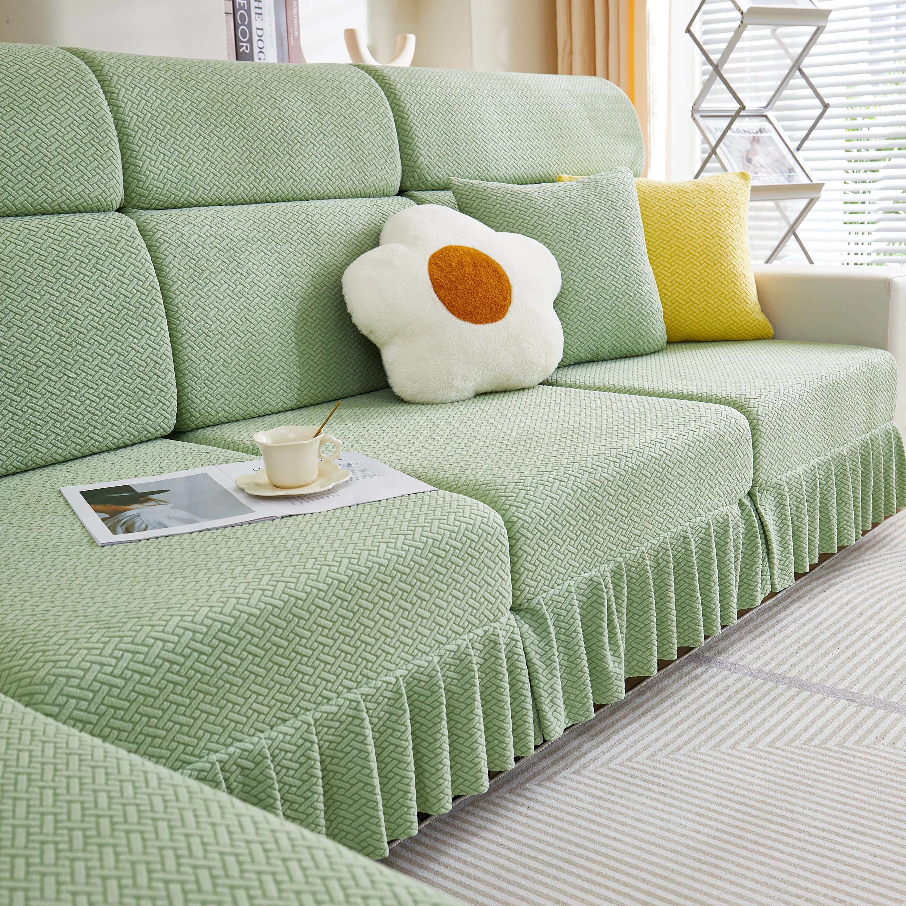 Tailored Sofa Cushion Covers Stretch Couch Seat Covers  with Skirt for Sectional Sofas - Image 70