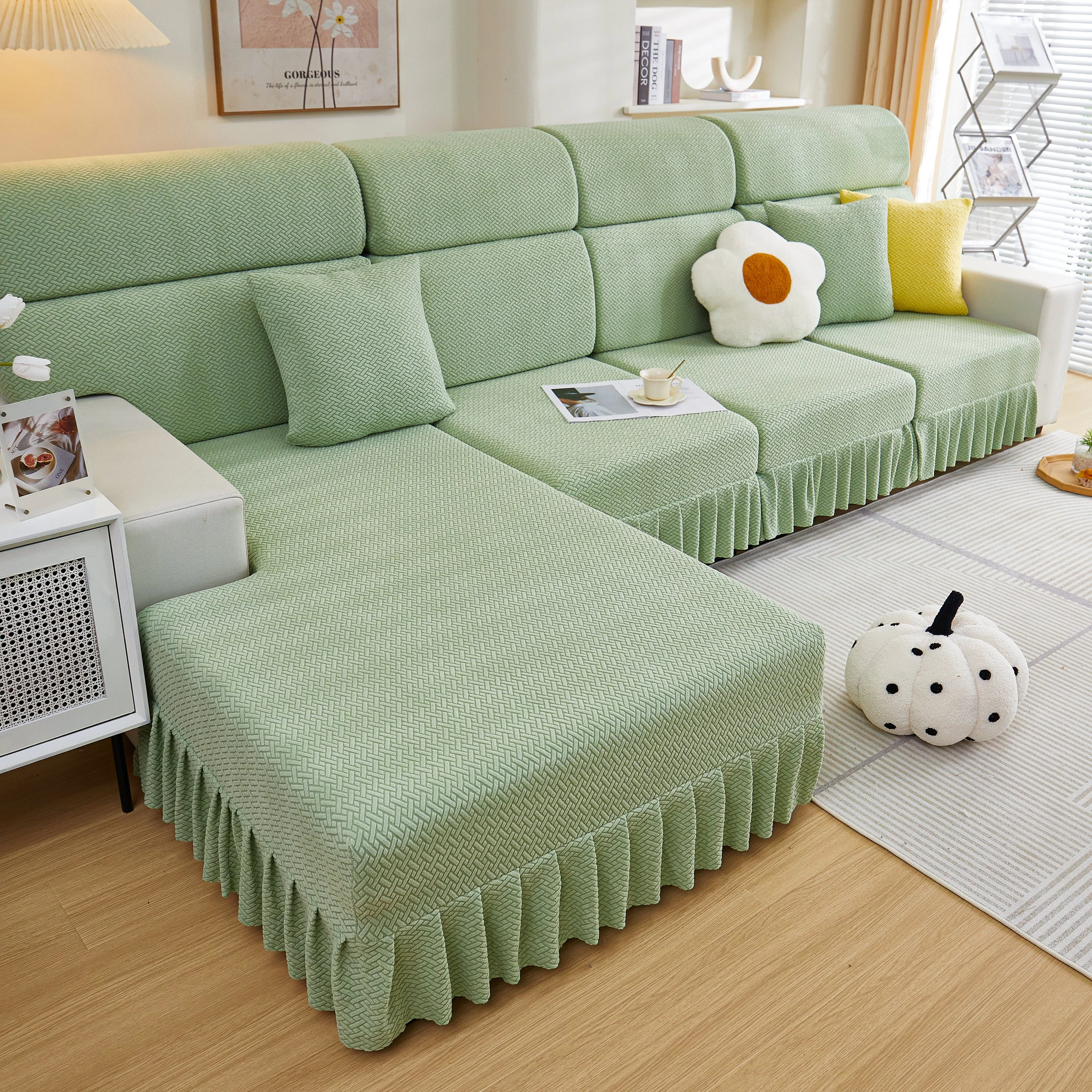 Tailored Sofa Cushion Covers Stretch Couch Seat Covers  with Skirt for Sectional Sofas - Image 71