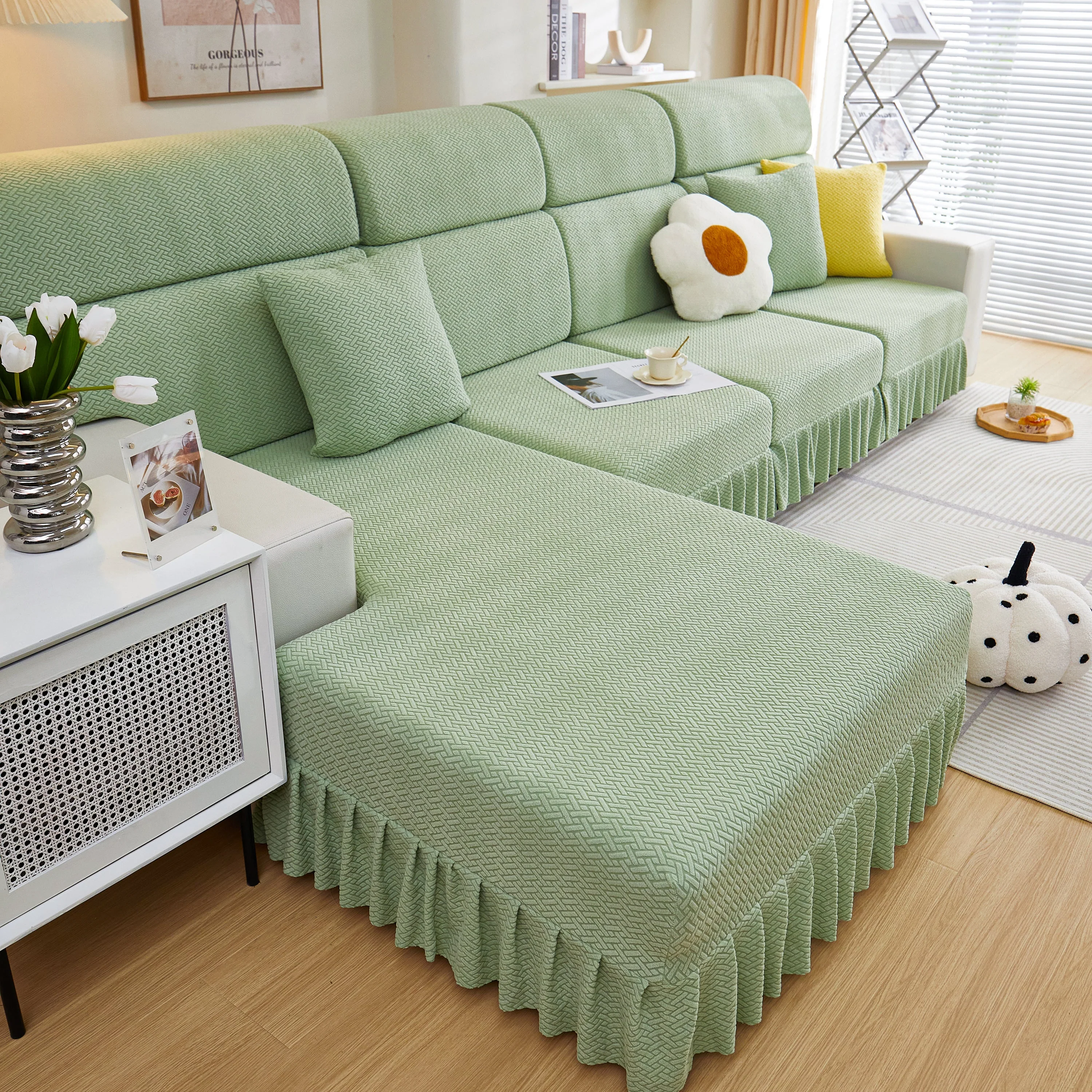Tailored Sofa Cushion Covers Stretch Couch Seat Covers  with Skirt for Sectional Sofas - Image 72
