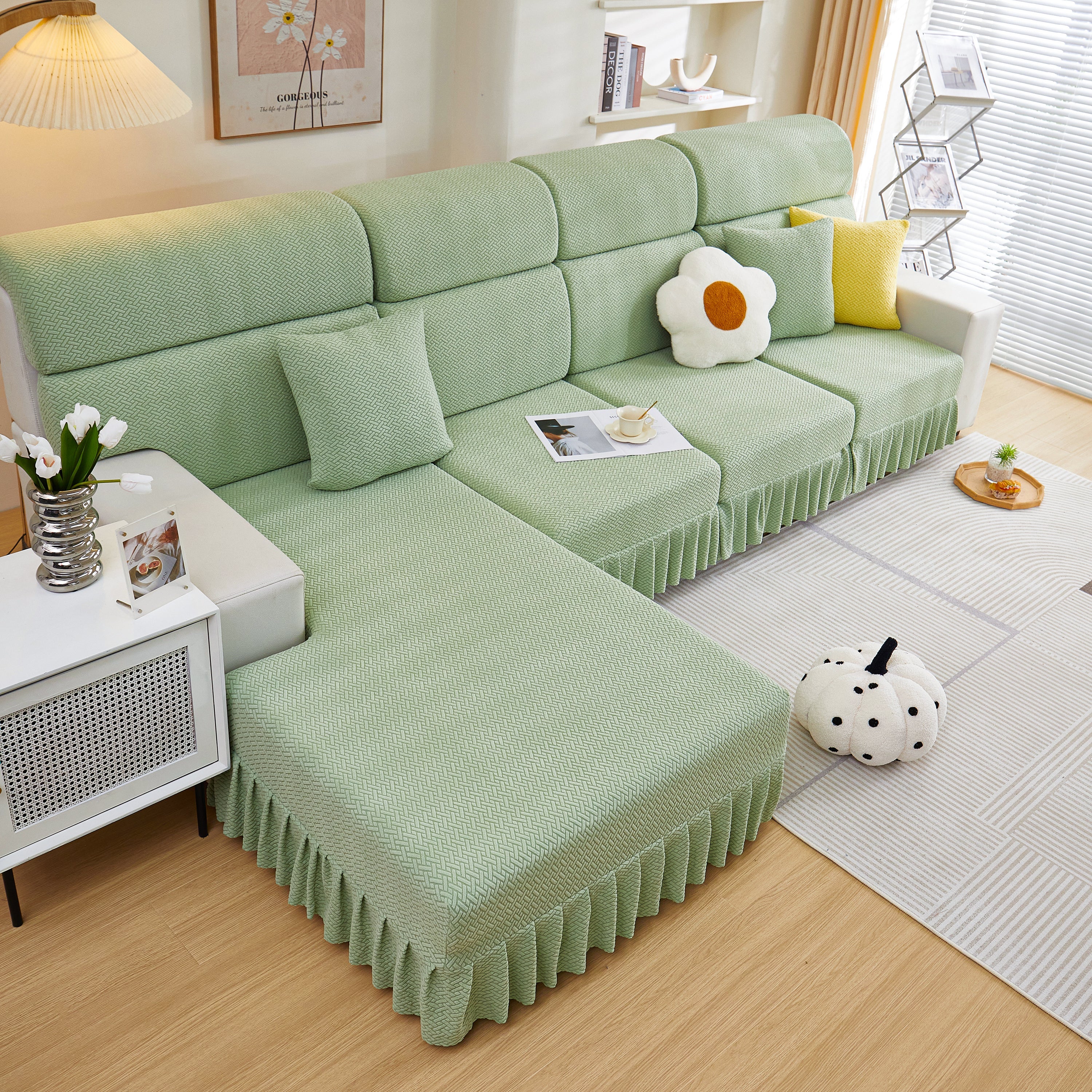Tailored Sofa Cushion Covers Stretch Couch Seat Covers  with Skirt for Sectional Sofas - Image 73
