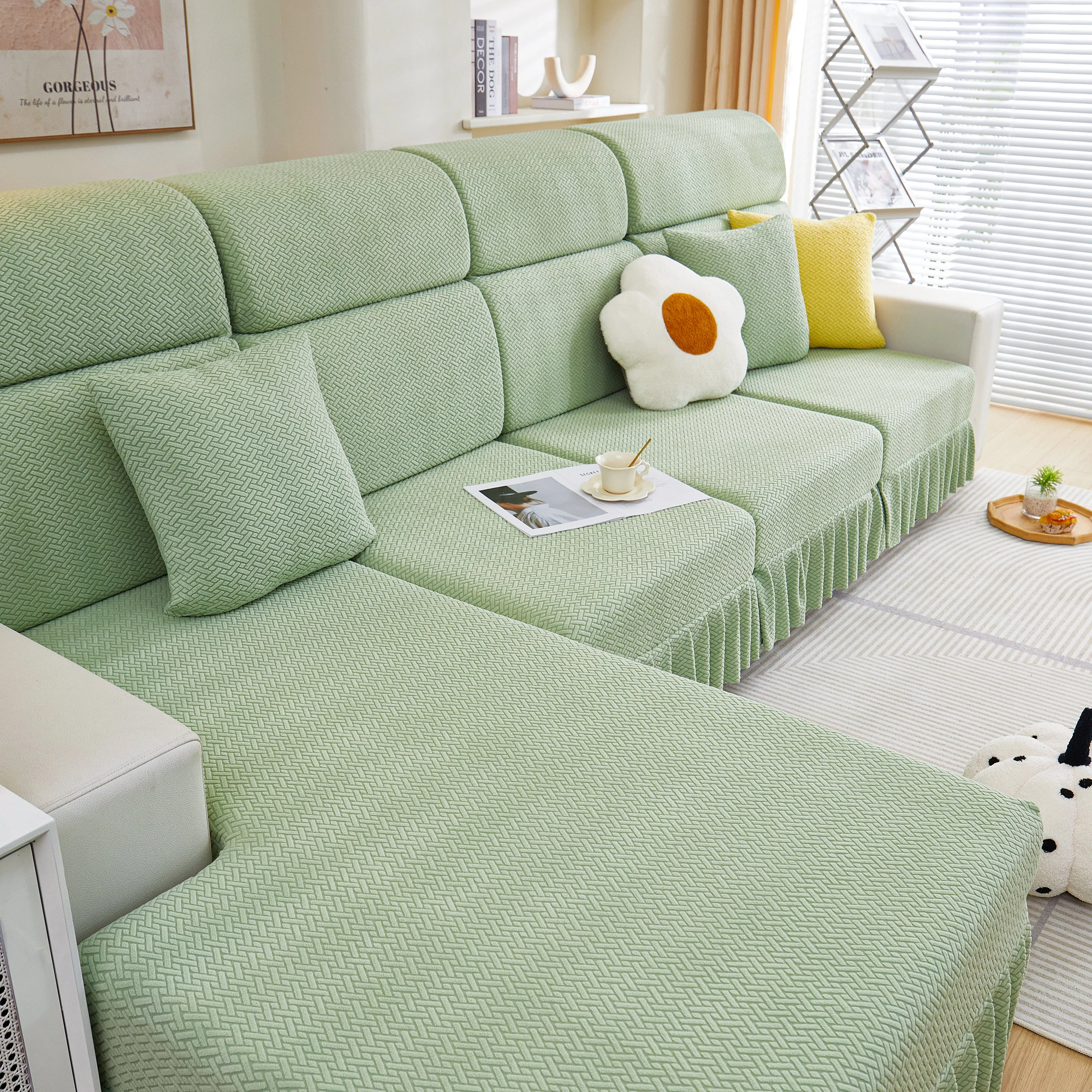 Tailored Sofa Cushion Covers Stretch Couch Seat Covers  with Skirt for Sectional Sofas - Image 74