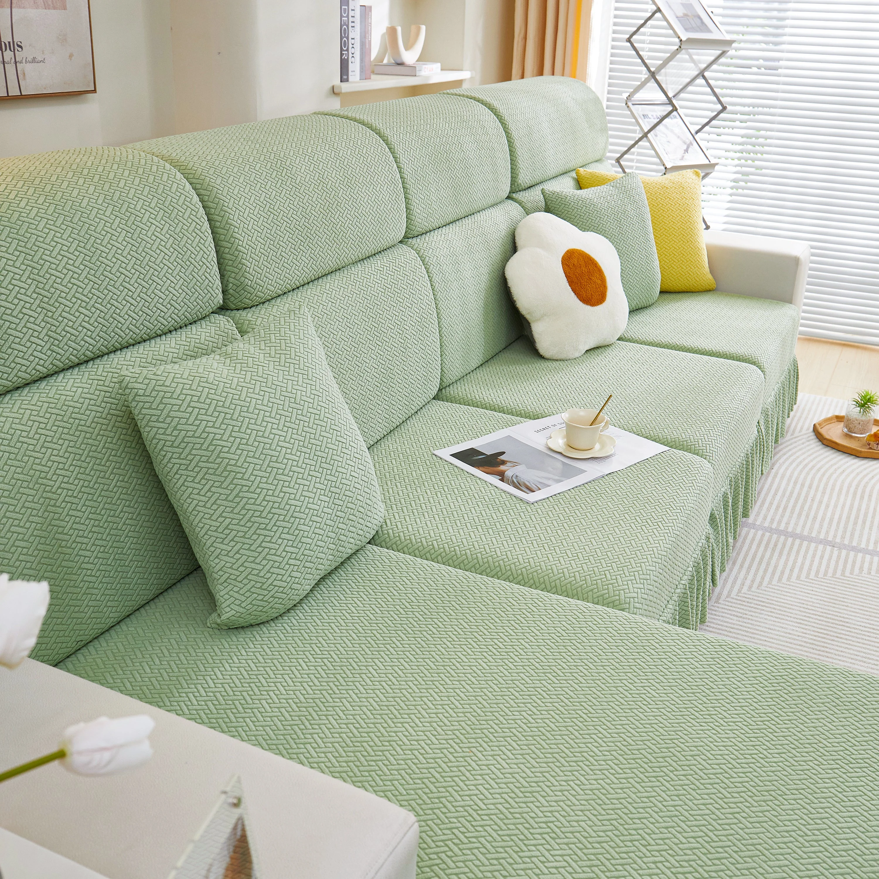 Tailored Sofa Cushion Covers Stretch Couch Seat Covers  with Skirt for Sectional Sofas - Image 75