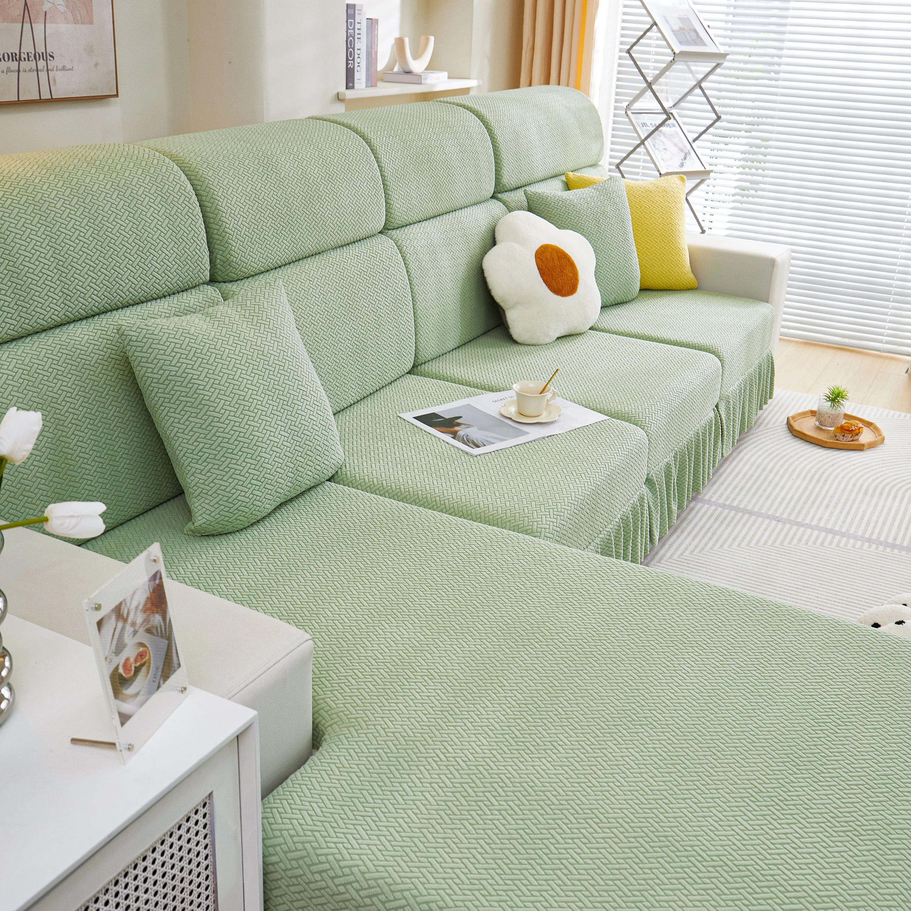 Tailored Sofa Cushion Covers Stretch Couch Seat Covers  with Skirt for Sectional Sofas - Image 76