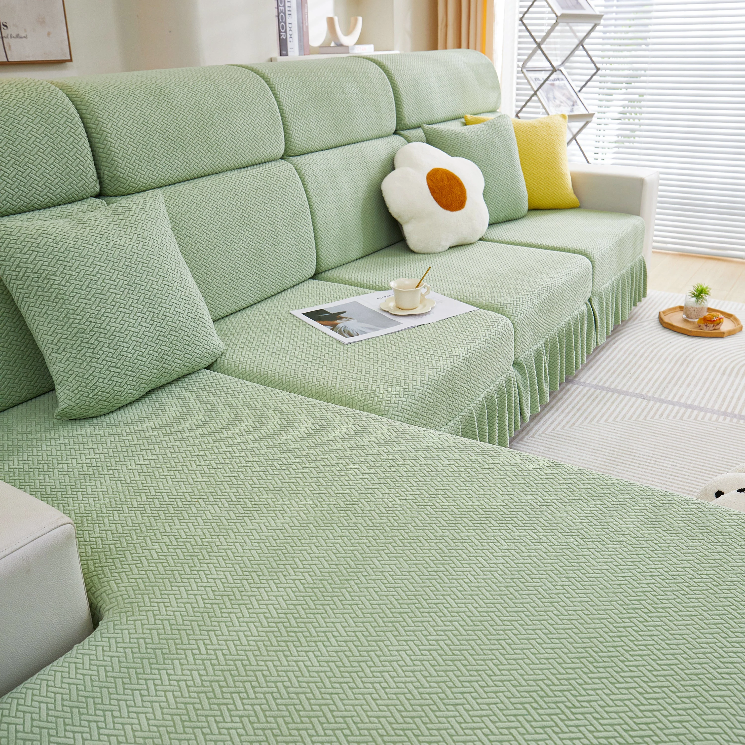 Tailored Sofa Cushion Covers Stretch Couch Seat Covers  with Skirt for Sectional Sofas - Image 77