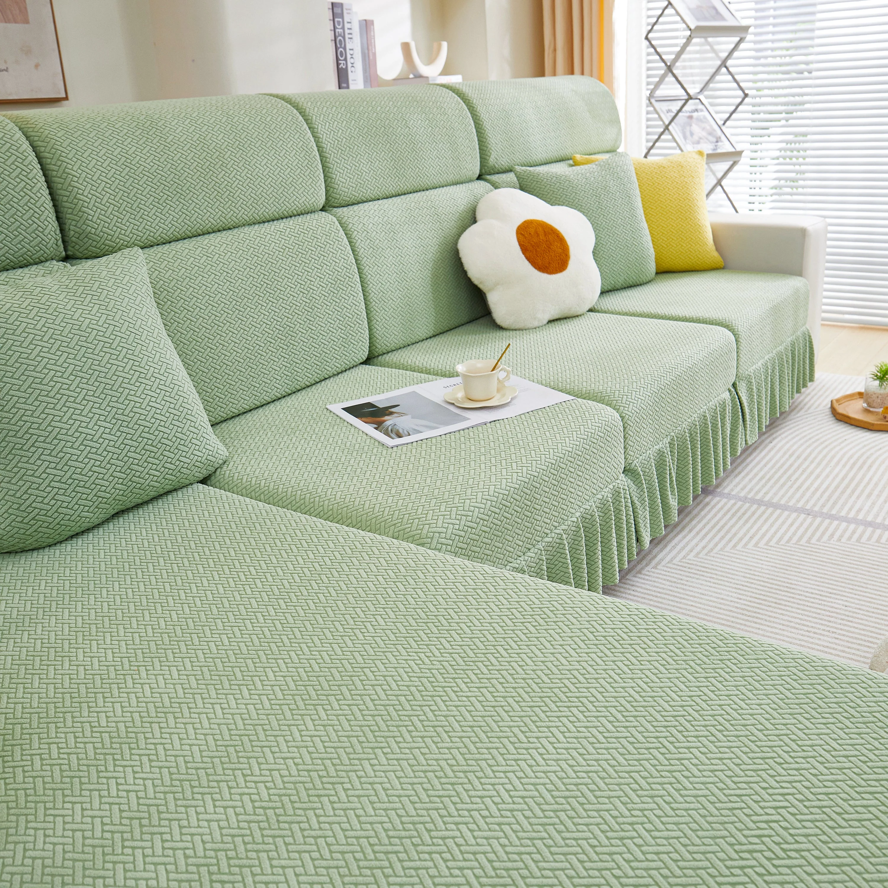 Tailored Sofa Cushion Covers Stretch Couch Seat Covers  with Skirt for Sectional Sofas - Image 78