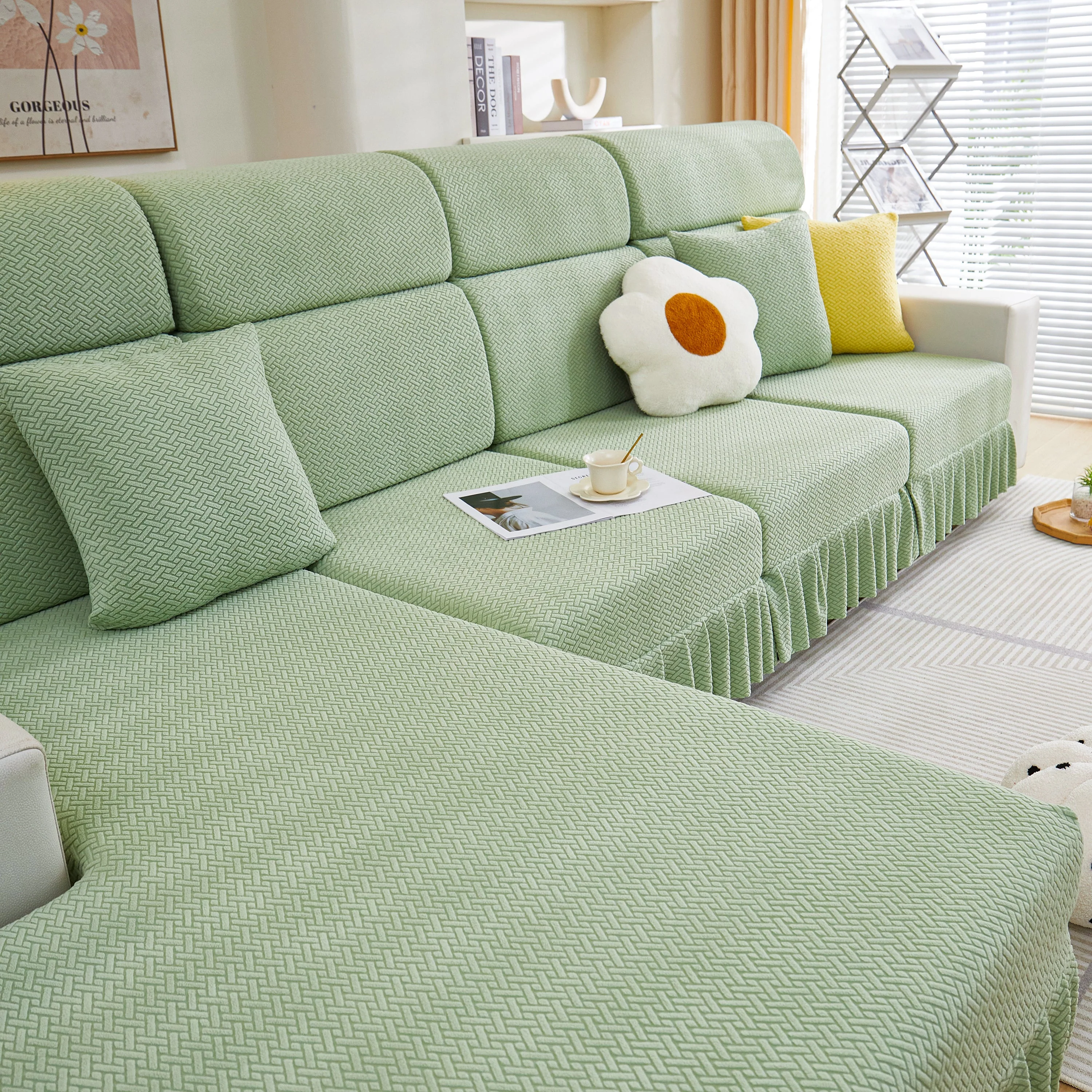 Tailored Sofa Cushion Covers Stretch Couch Seat Covers  with Skirt for Sectional Sofas - Image 79