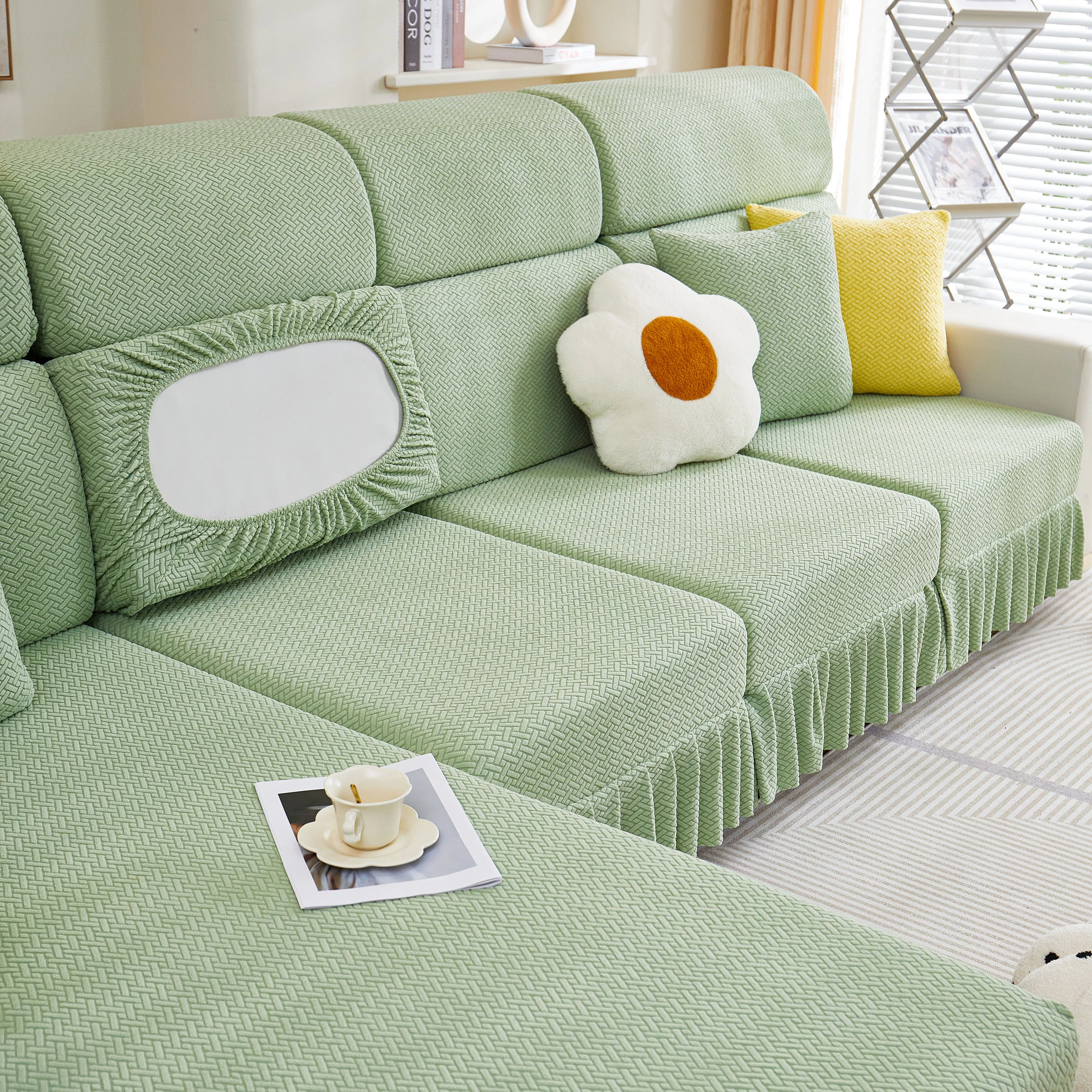Tailored Sofa Cushion Covers Stretch Couch Seat Covers  with Skirt for Sectional Sofas - Image 81