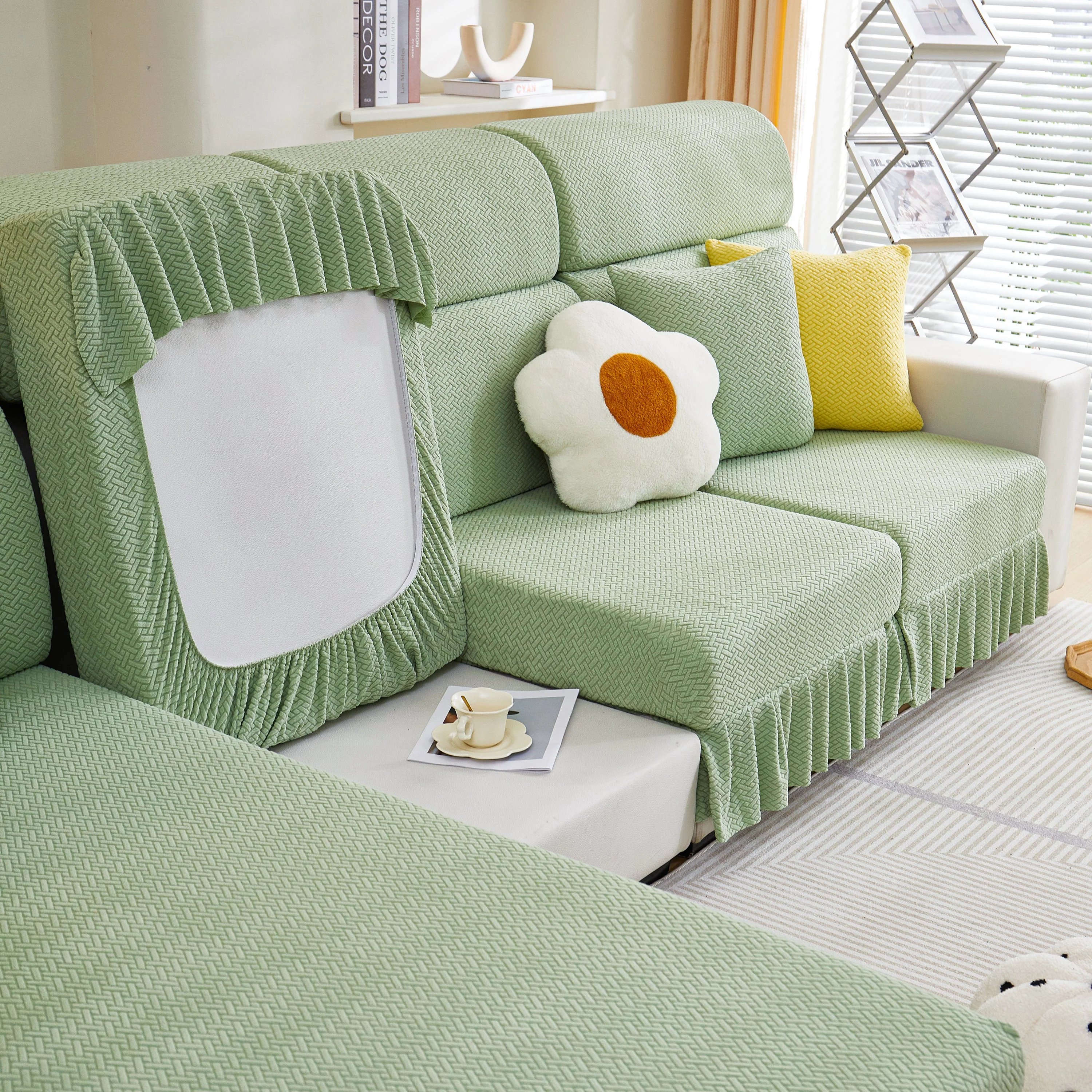 Tailored Sofa Cushion Covers Stretch Couch Seat Covers  with Skirt for Sectional Sofas - Image 82