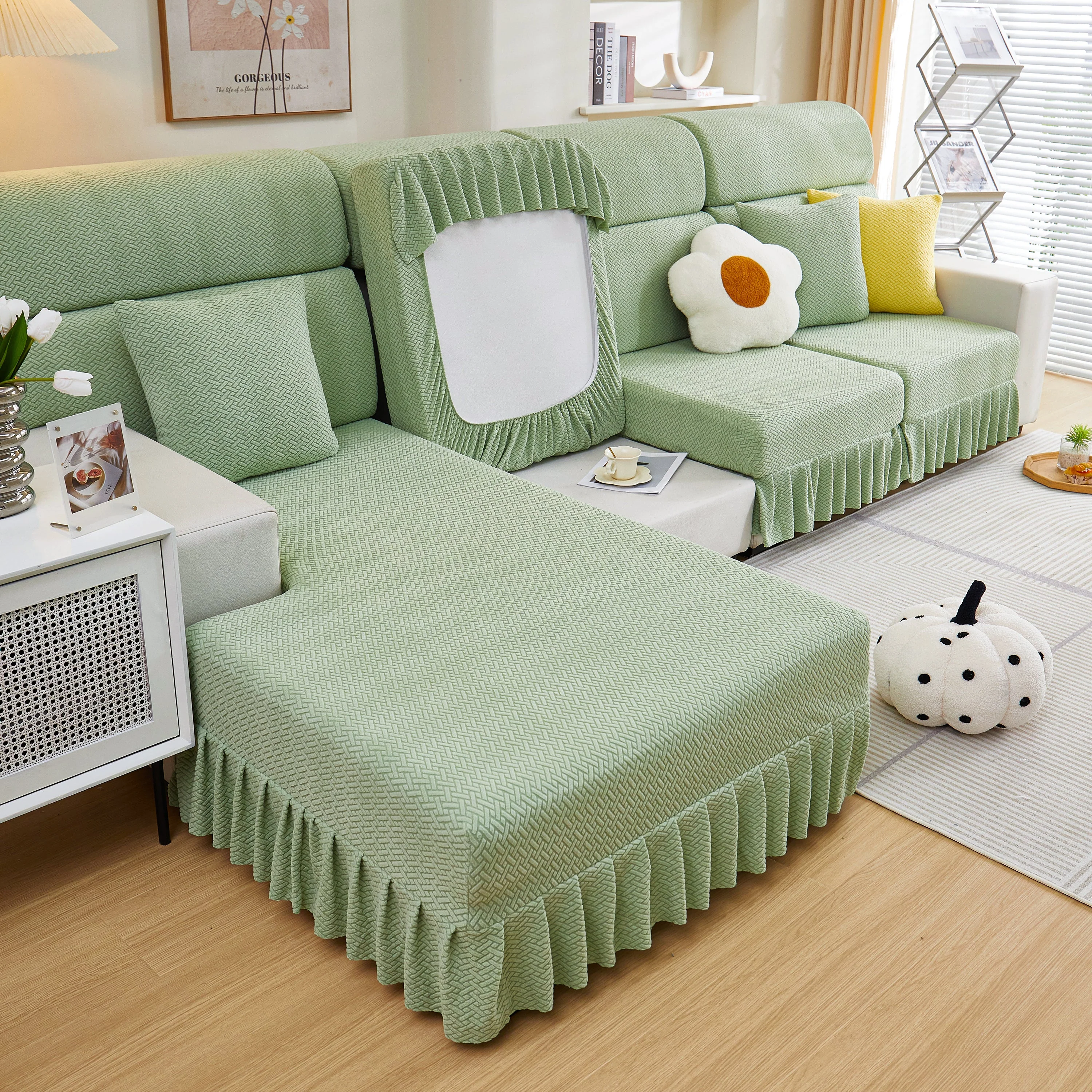 Tailored Sofa Cushion Covers Stretch Couch Seat Covers  with Skirt for Sectional Sofas - Image 83