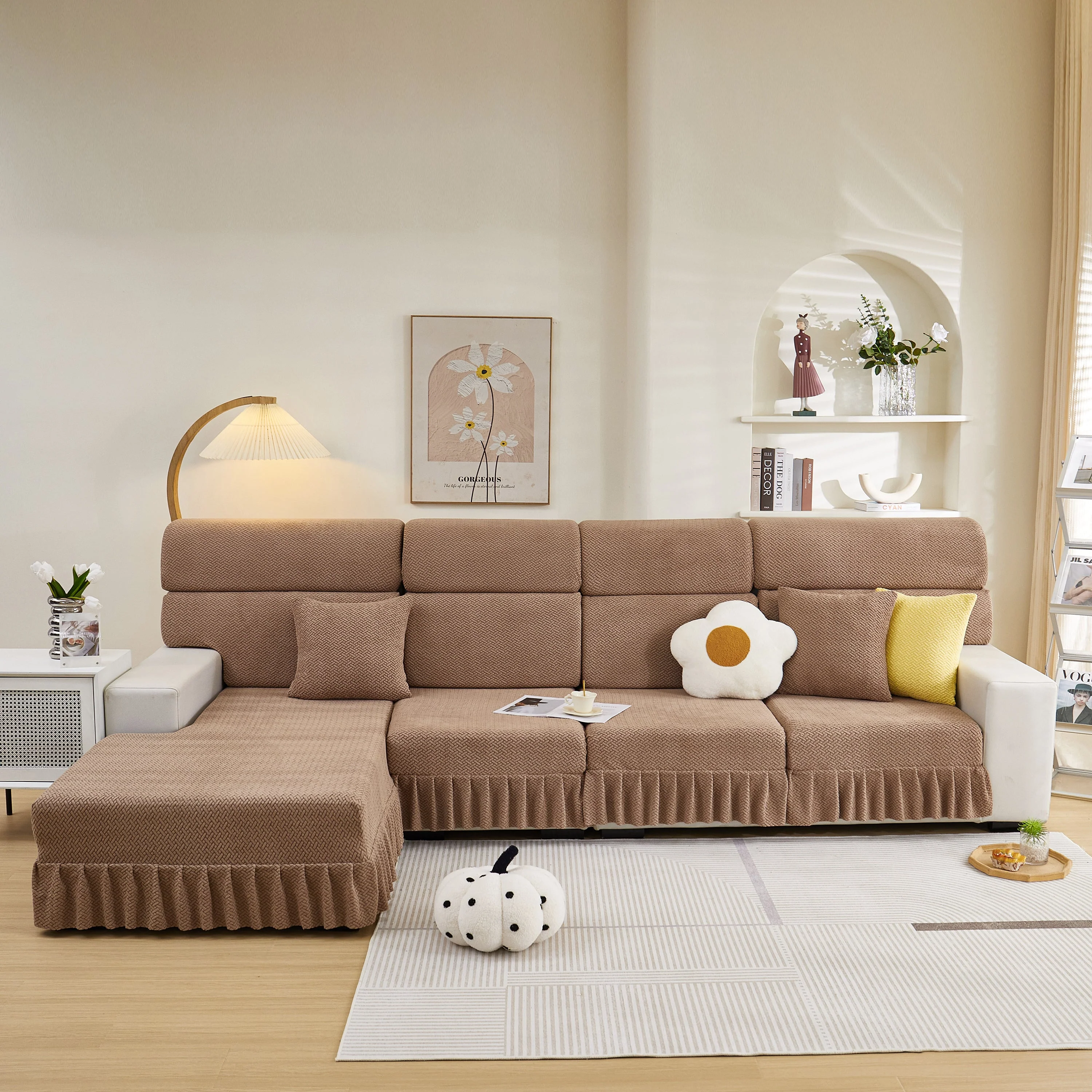 Tailored Sofa Cushion Covers Stretch Couch Seat Covers  with Skirt for Sectional Sofas - Image 89