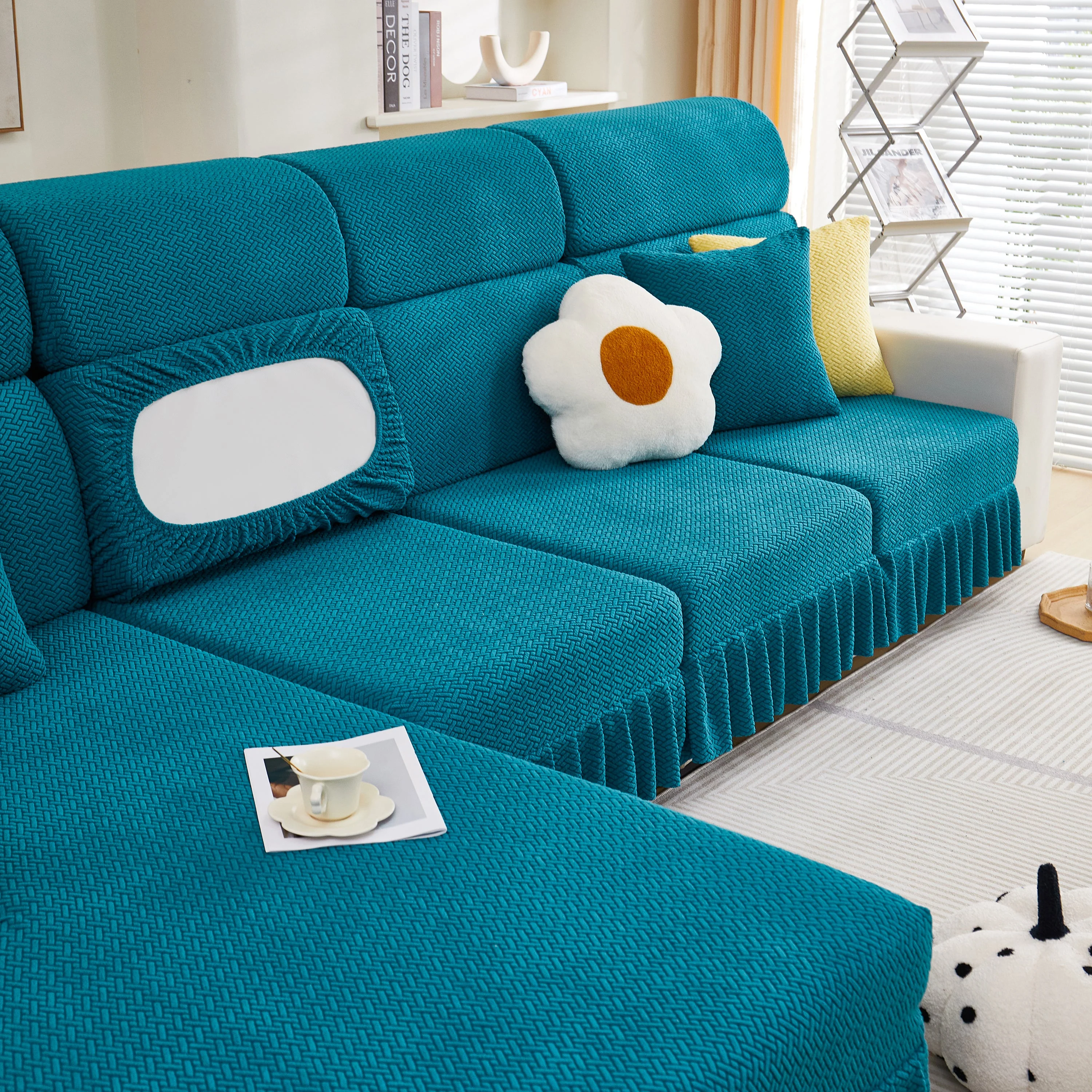 Tailored Sofa Cushion Covers Stretch Couch Seat Covers  with Skirt for Sectional Sofas - Image 9