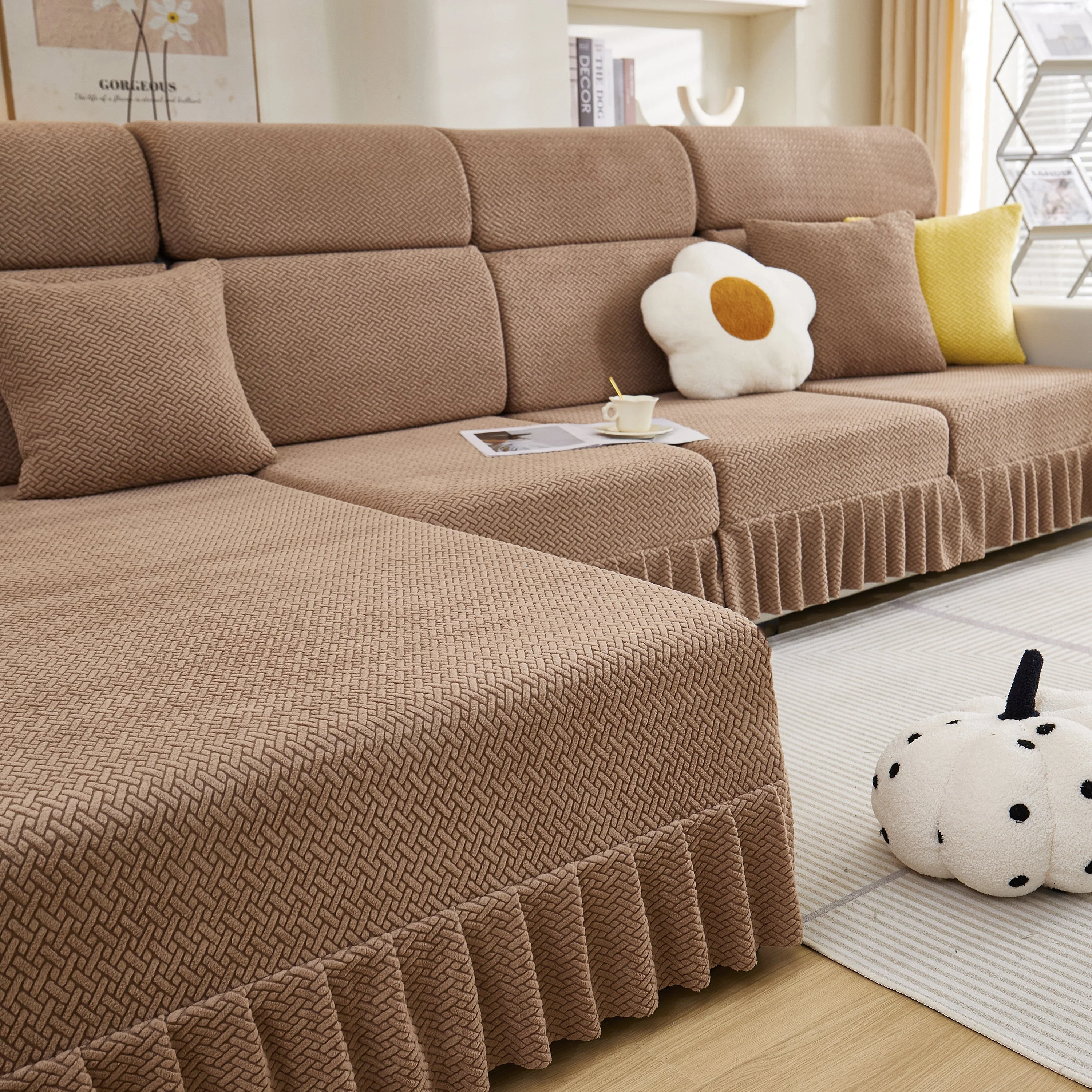 Tailored Sofa Cushion Covers Stretch Couch Seat Covers  with Skirt for Sectional Sofas - Image 90