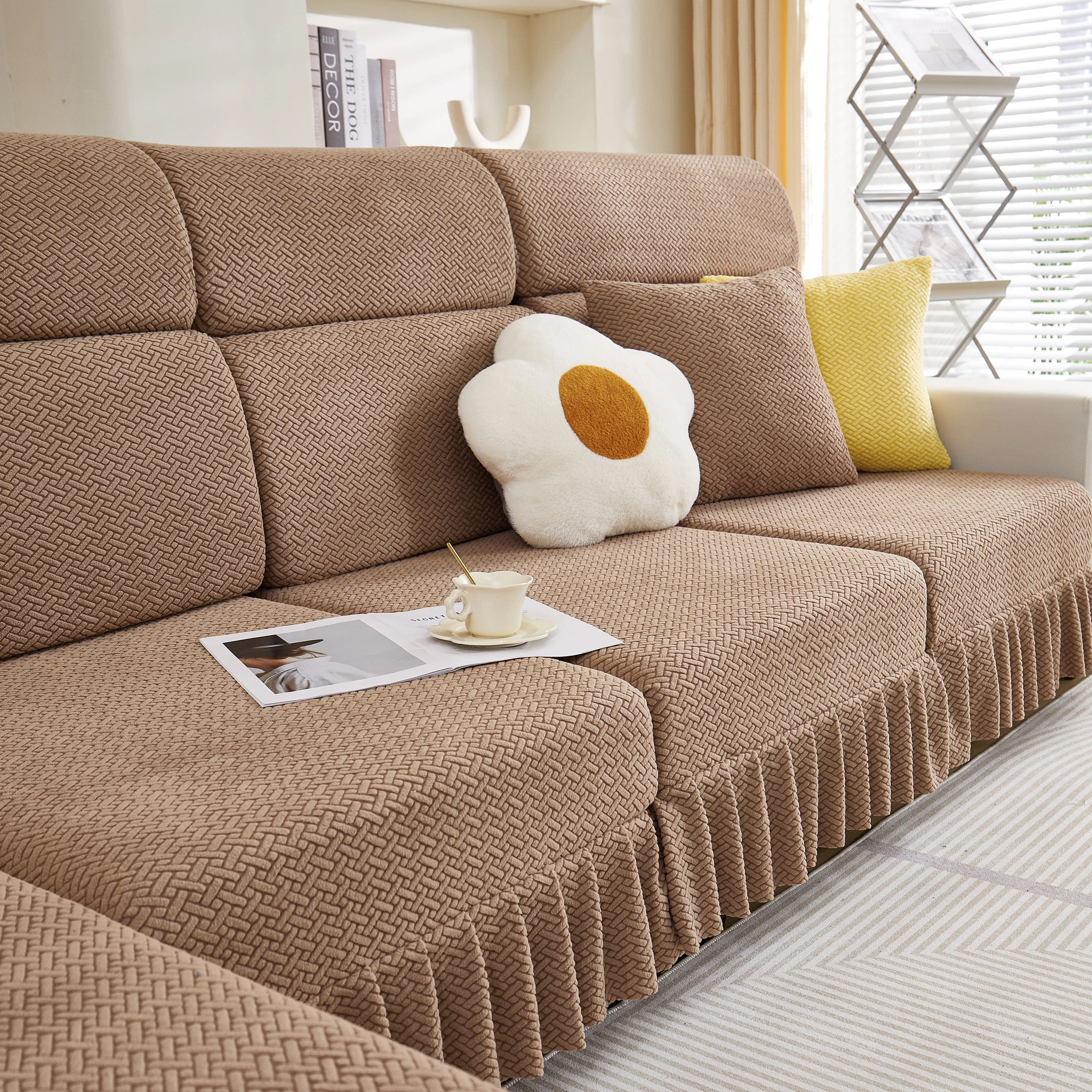 Tailored Sofa Cushion Covers Stretch Couch Seat Covers  with Skirt for Sectional Sofas - Image 91